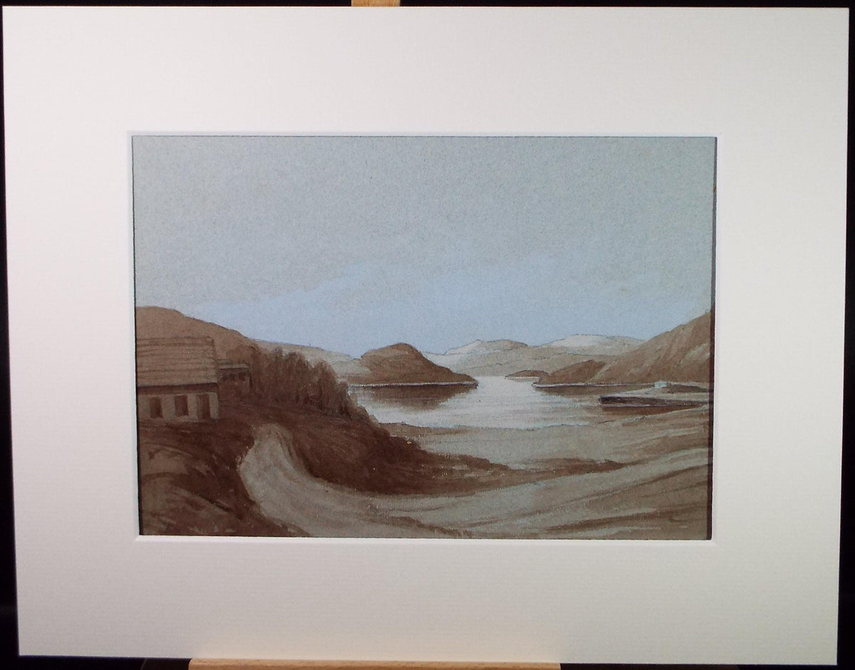 Original Watercolour, 'Lake landscape', late 19th Century
