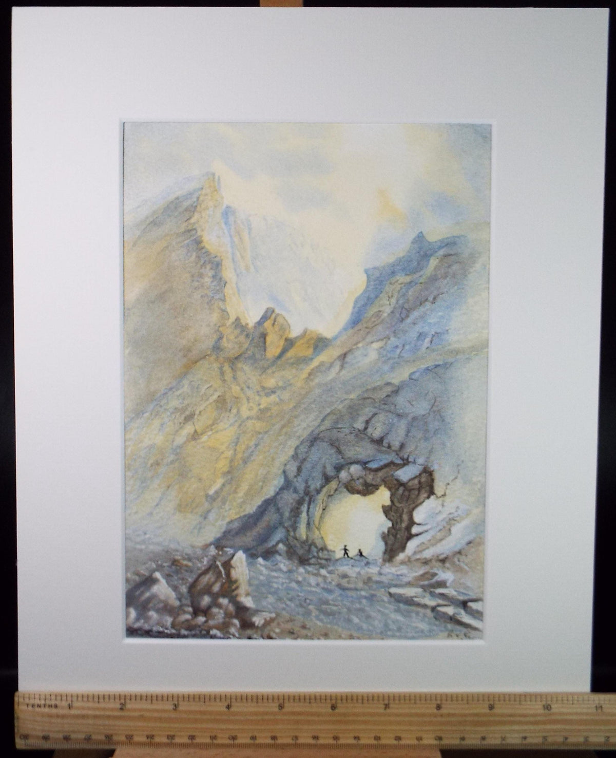 Original Watercolour, 'Figures in a Cave', c1990's Unknown artist