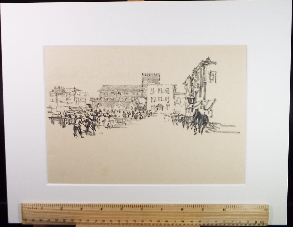 Lithograph 'Townscape with figures' circa 1920's ,Lawrence Walker (1877-1967