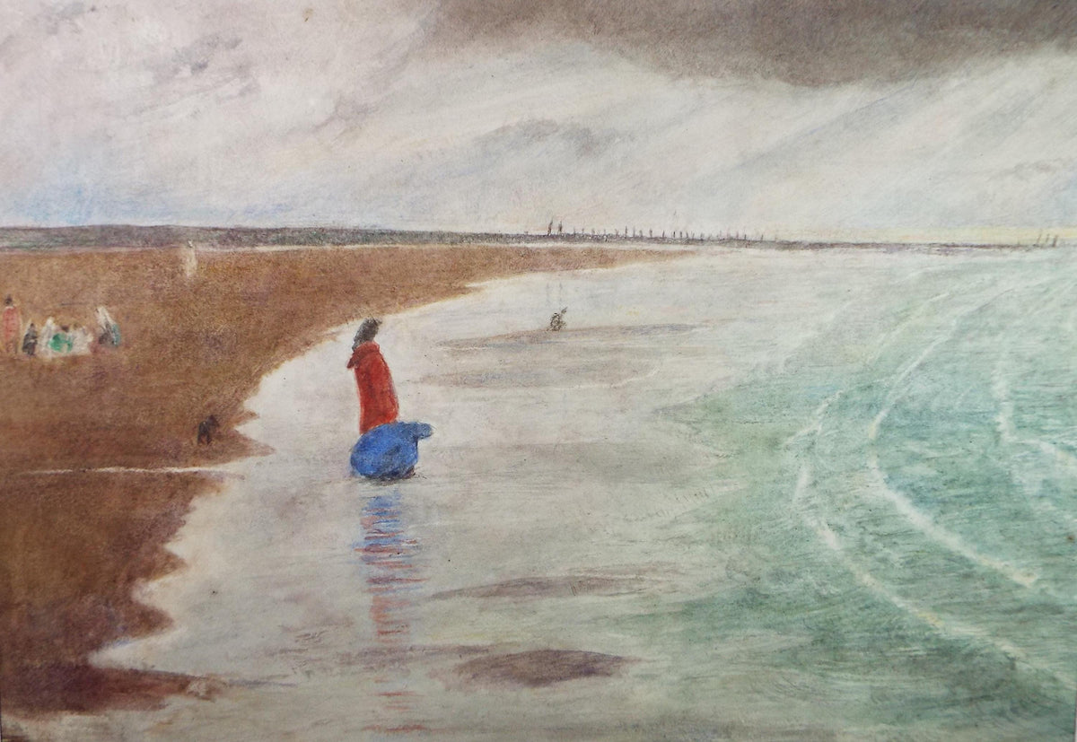 Original Watercolour, 'Figures on the Beach', Mid 20th Century, Artist Unknown