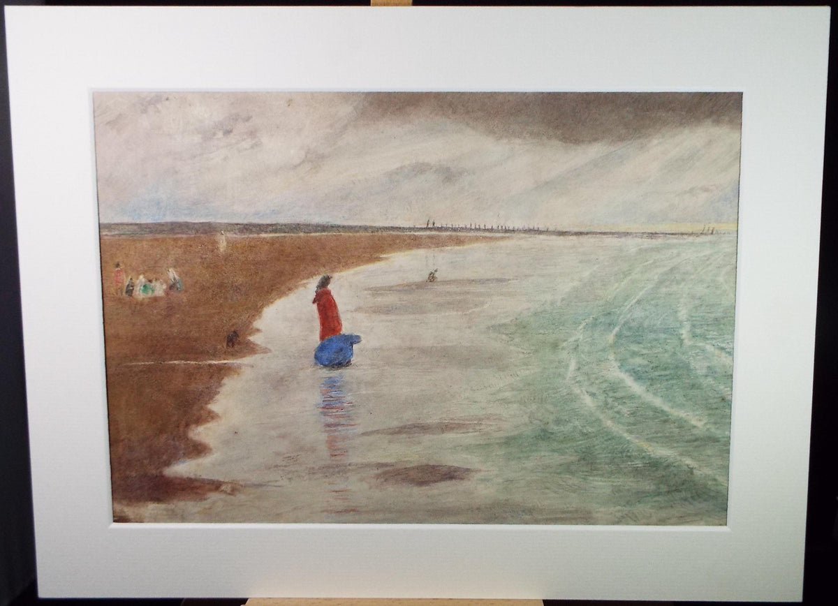 Original Watercolour, 'Figures on the Beach', Mid 20th Century, Artist Unknown