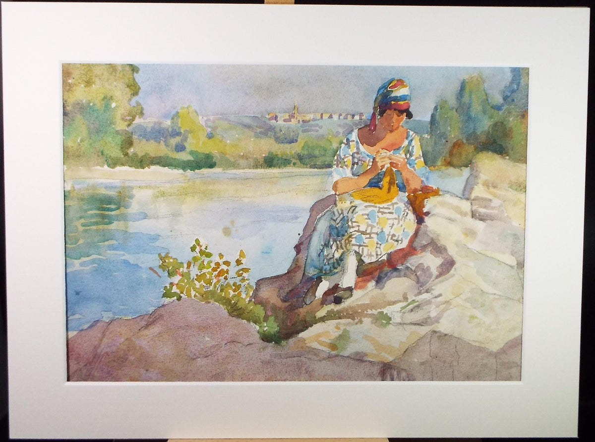 Original Watercolour, 'Woman on the rocks, Circa 1930s, Adeline Carrington