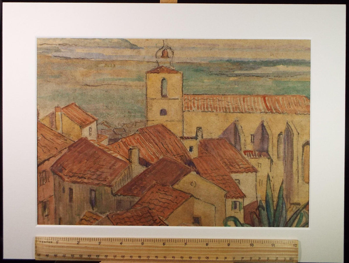 Original Watercolour, 'Coastal Rooftops', Circa 1930's, Adeline Carrington