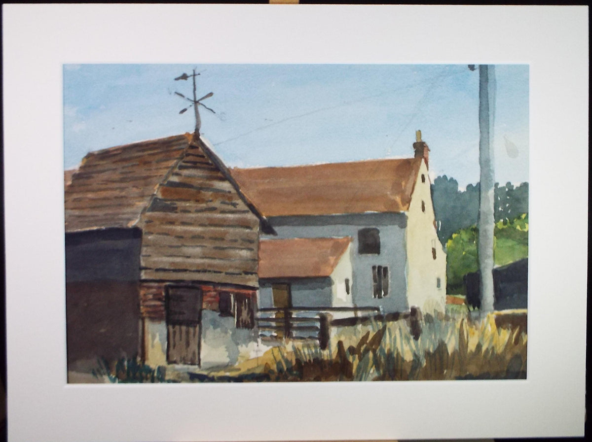 Original Watercolour, 'Barns at wellhead', L H Daniel, Dated 1967