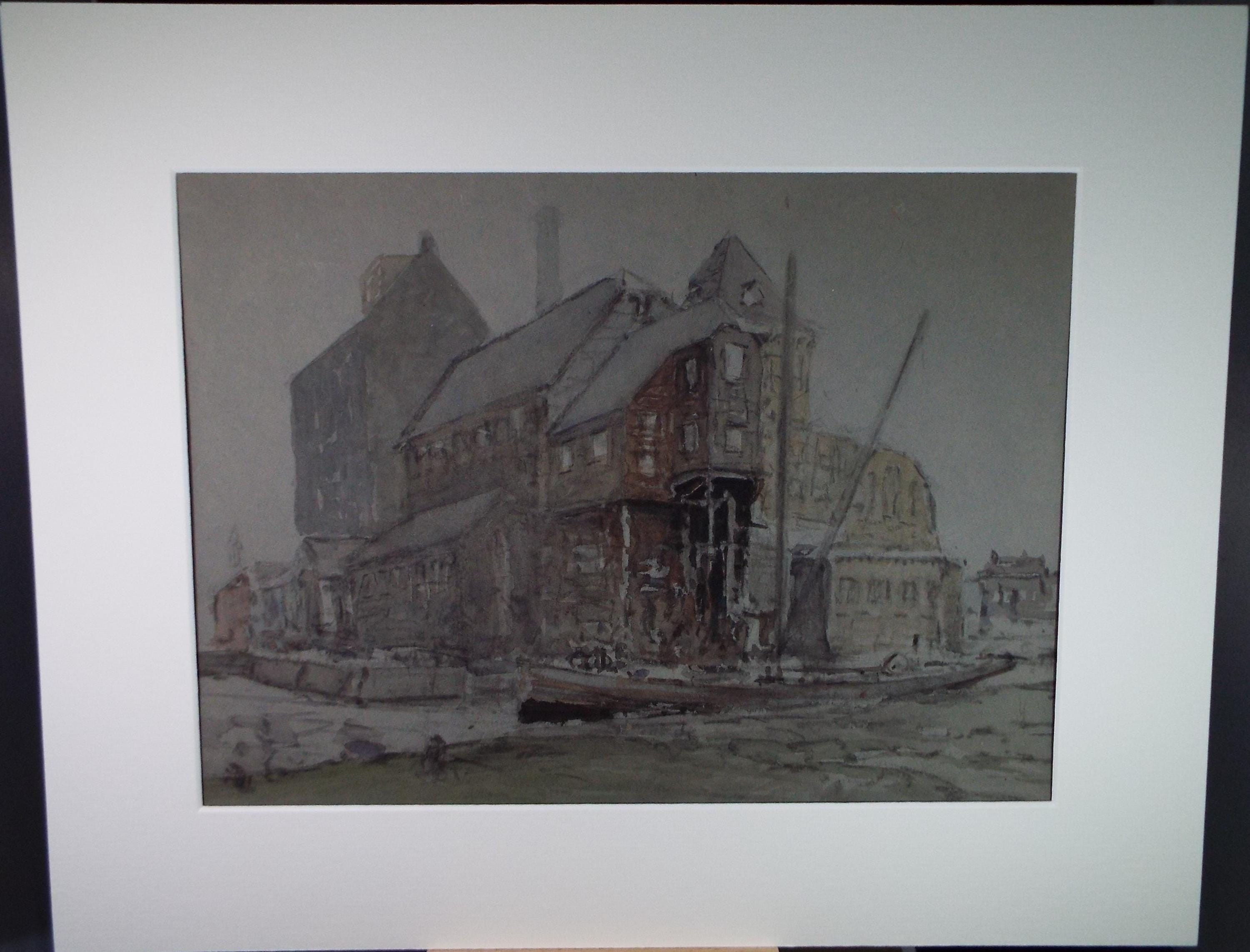 Original Watercolour, 'Quayside Warehouses', Circa 1920's, Lawrence Walker (1877-1967)