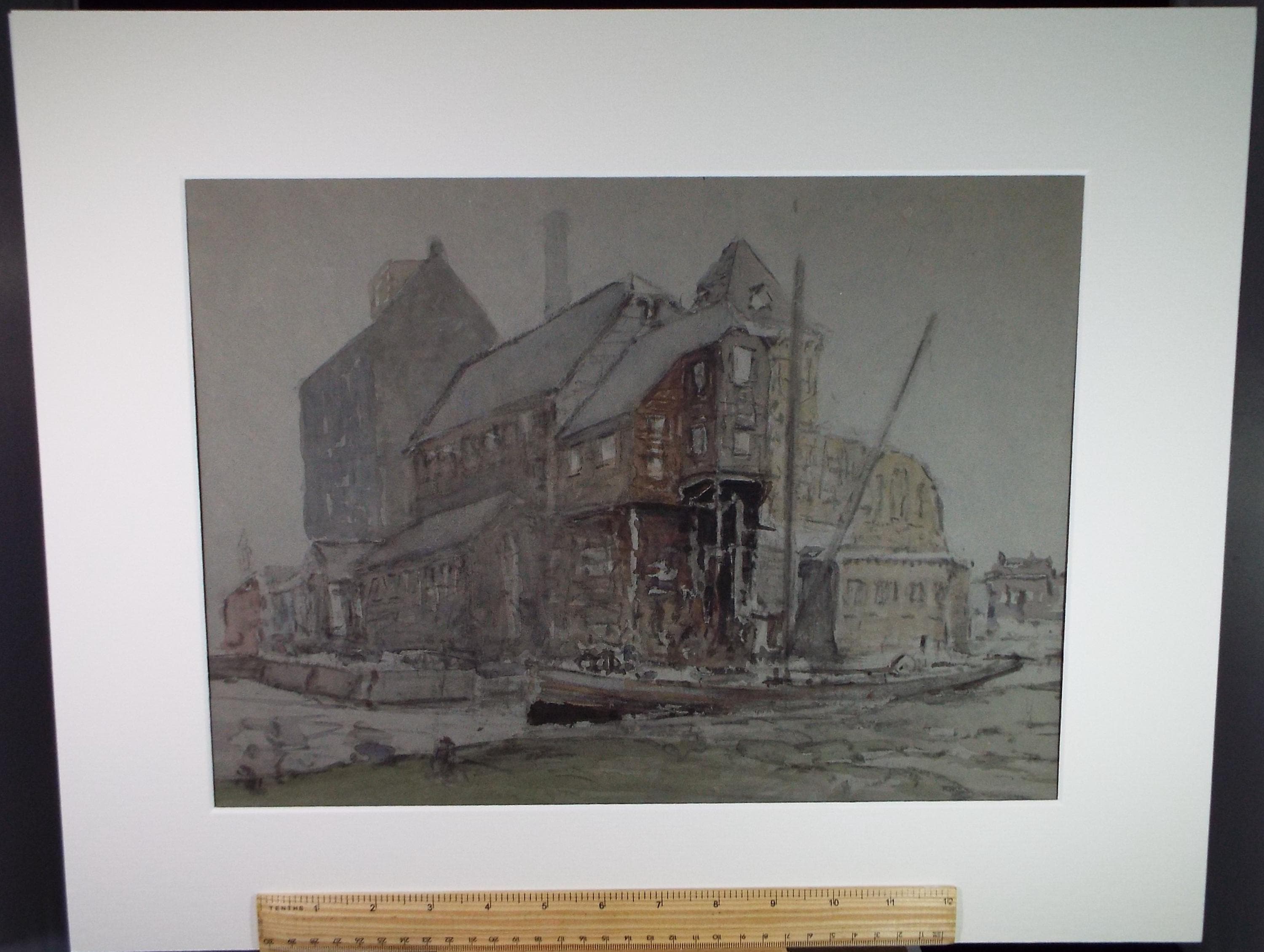 Original Watercolour, 'Quayside Warehouses', Circa 1920's, Lawrence Walker (1877-1967)