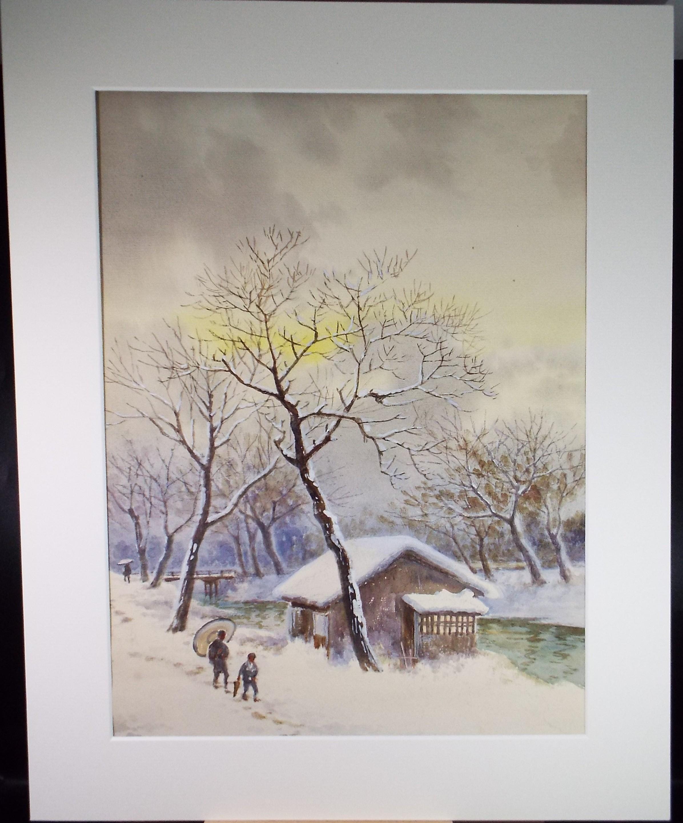 Original Watercolour, 'Japanese Winter scene', c1960's, Unknown Artist