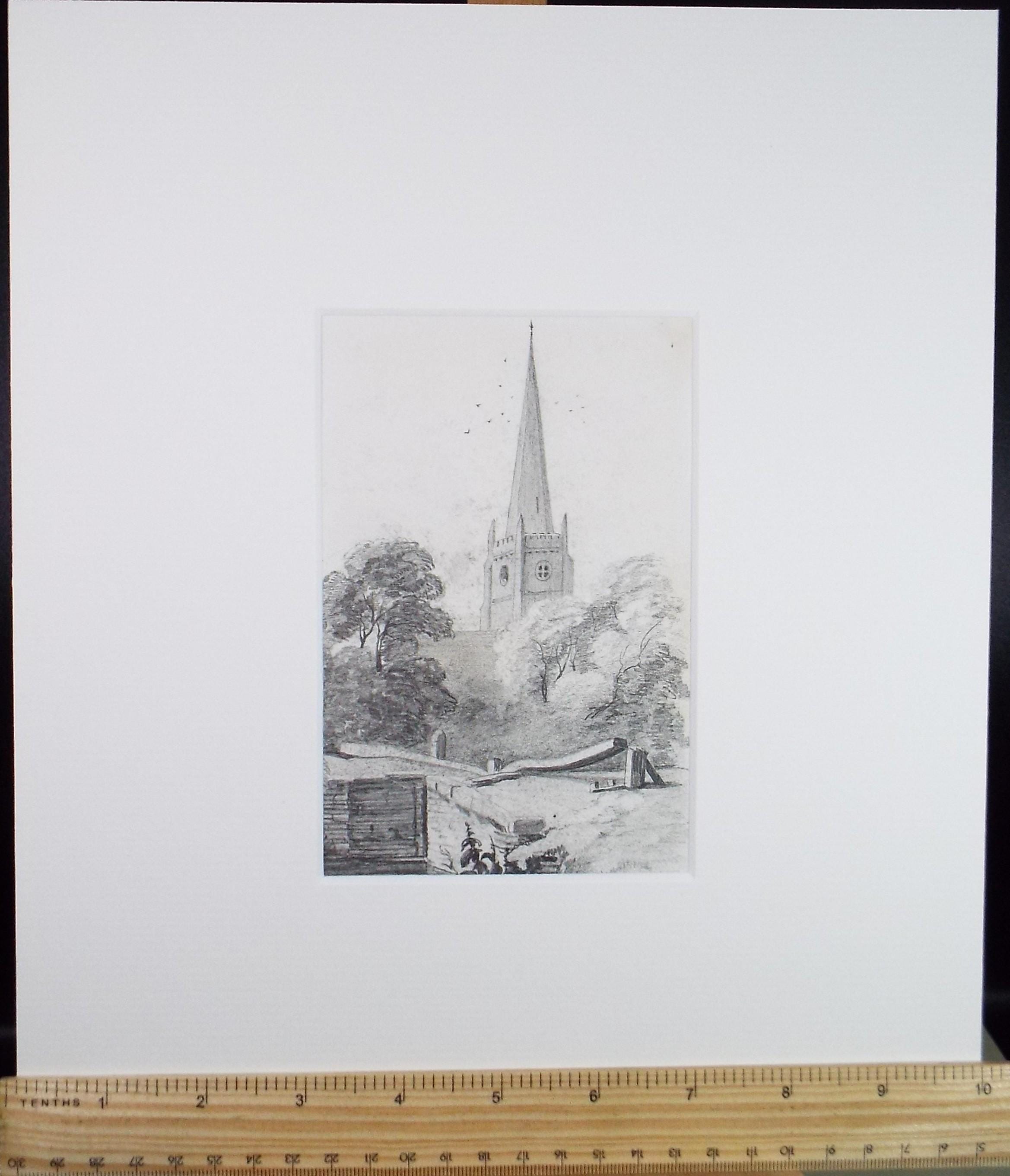 Original Pencil drawing, 'Church study', Late 19th Century', artist unknown