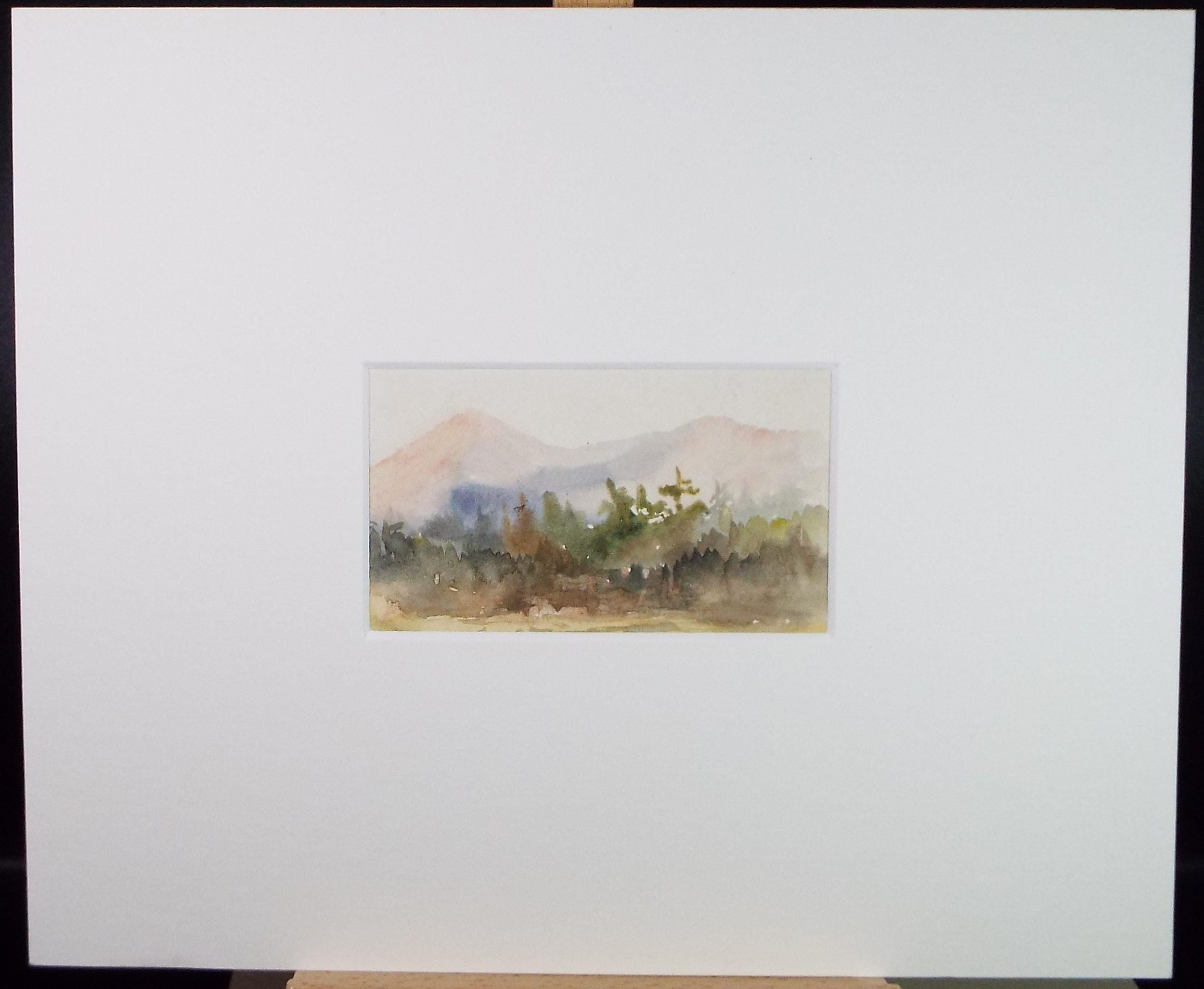 Original Watercolour on Paper, 'Landscape with distant hills', 19th Century, Artist Unknown