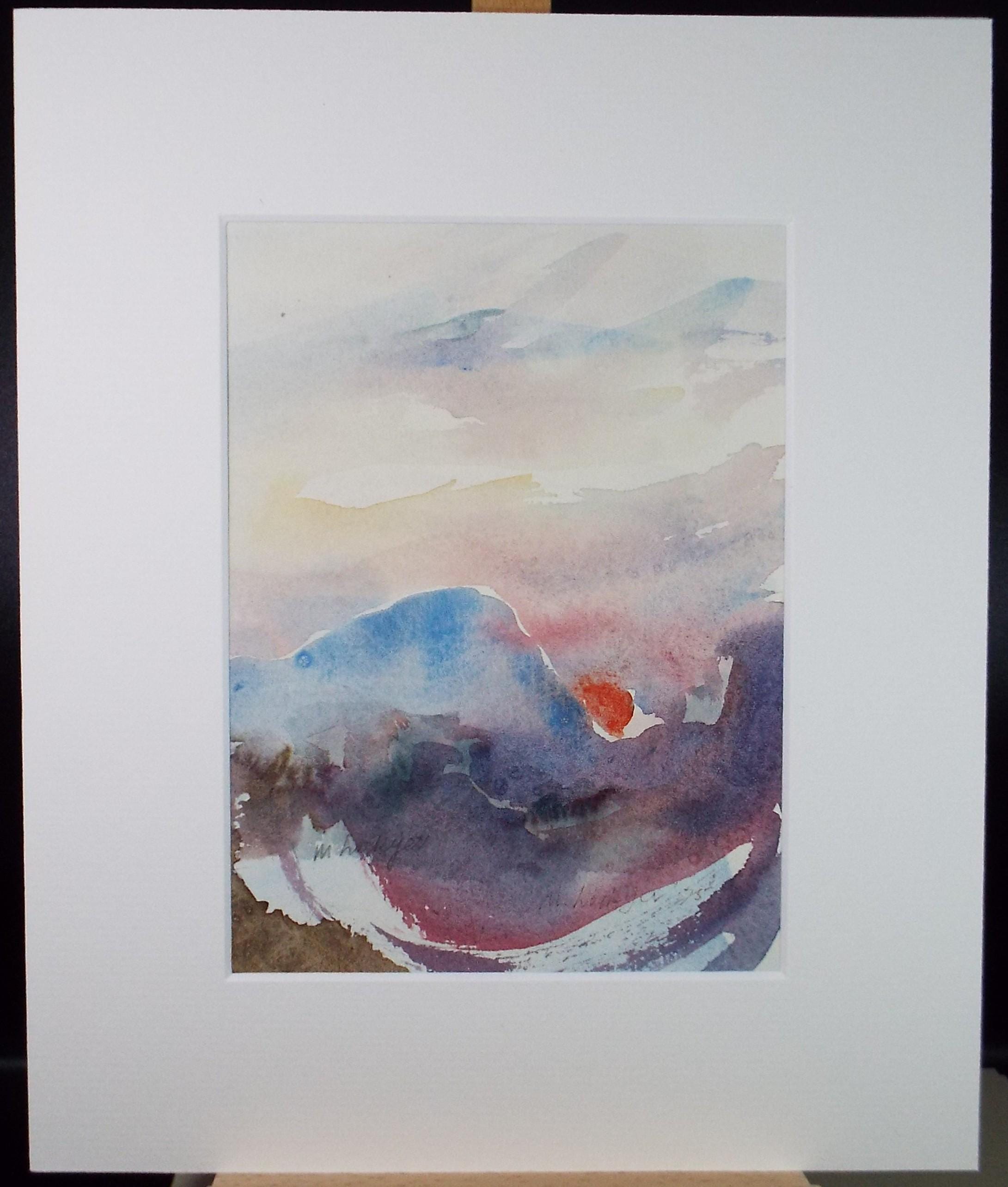 Original Watercolour on Paper, 'Red Sunset', Circa 1970's, Mildred Lockyer