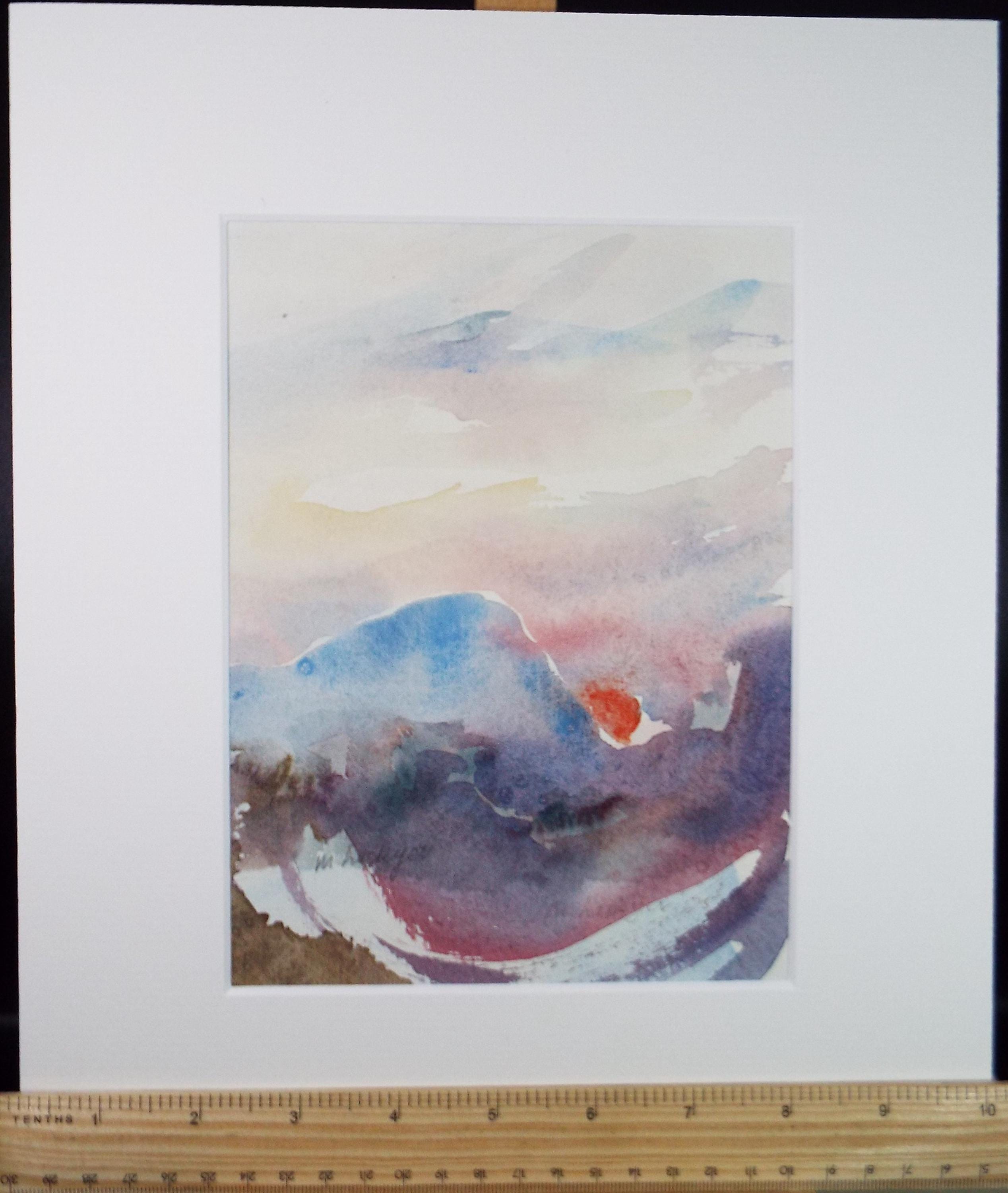 Original Watercolour on Paper, 'Red Sunset', Circa 1970's, Mildred Lockyer