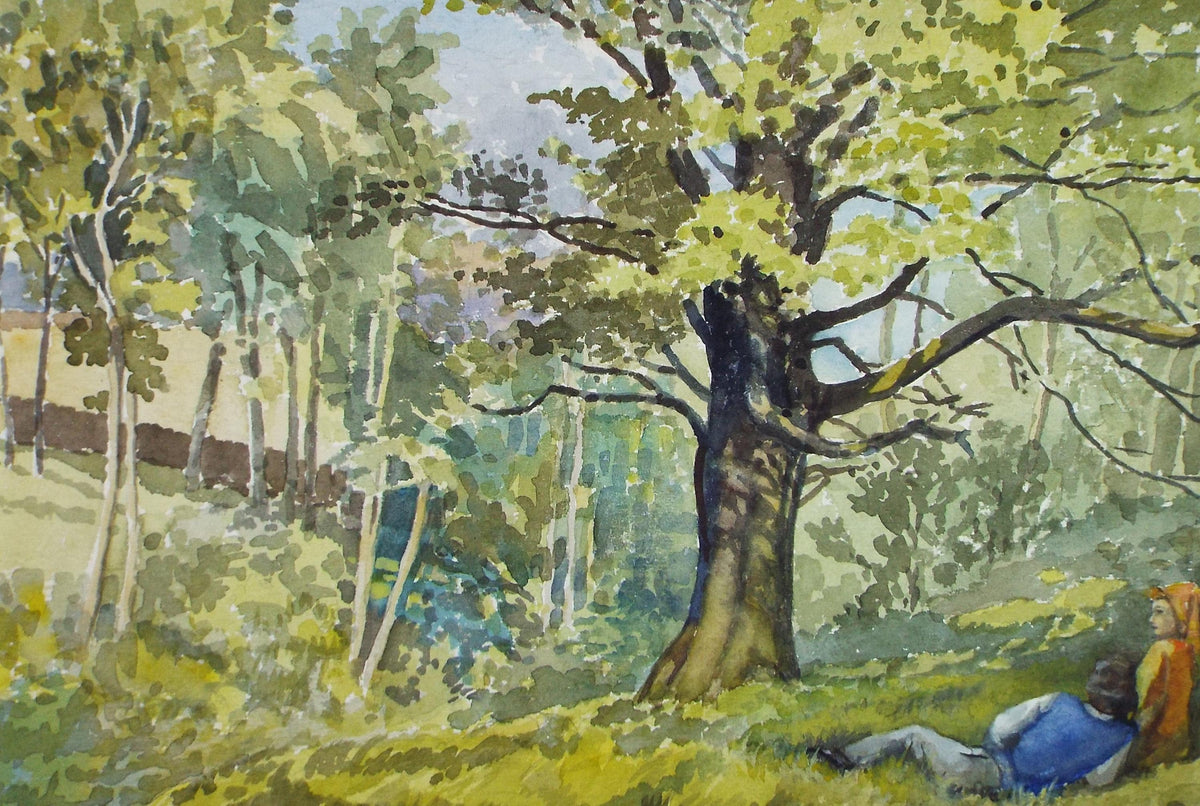 Original Watercolour, 'Figures in Woodland', Richard A Siddall, Dated 1975