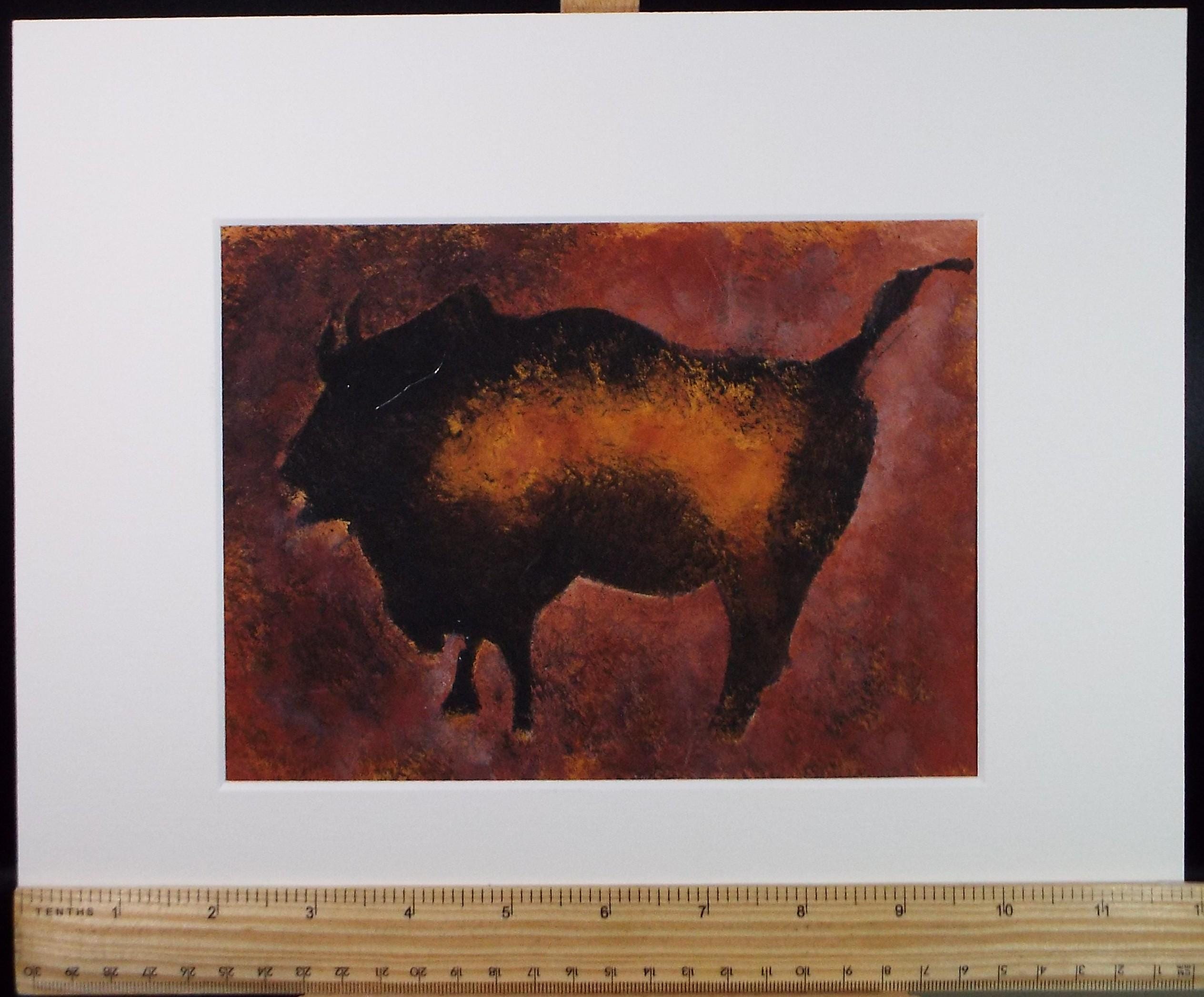 Original Watercolour, 'Cave style painting of a Bison', Ken Stewart (1926-1991), circa 1960's