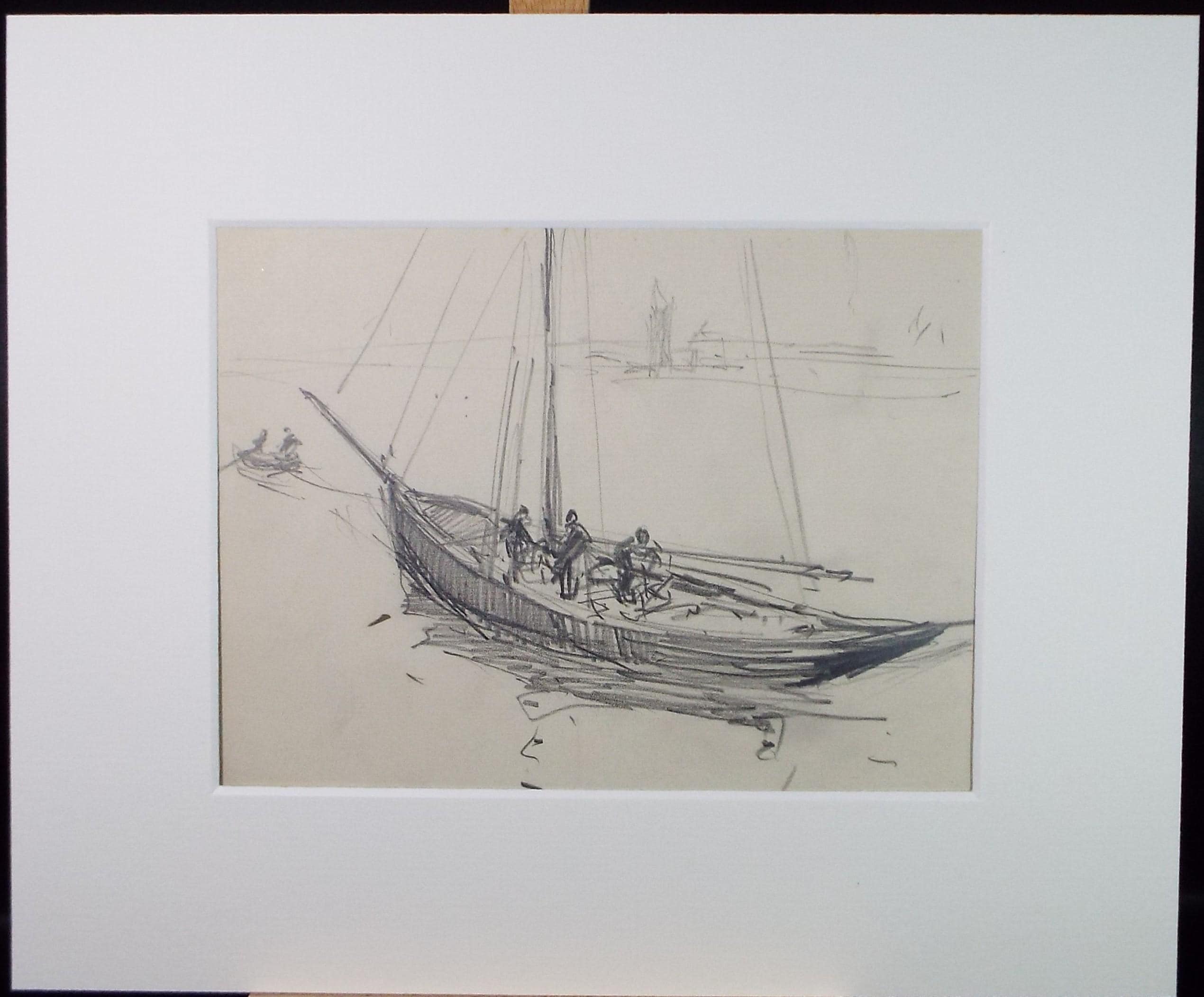 Original Pencil Drawing, 'Figures aboard a Sailing Vessel', circa 1920's ,Lawrence Walker (1877-1967)