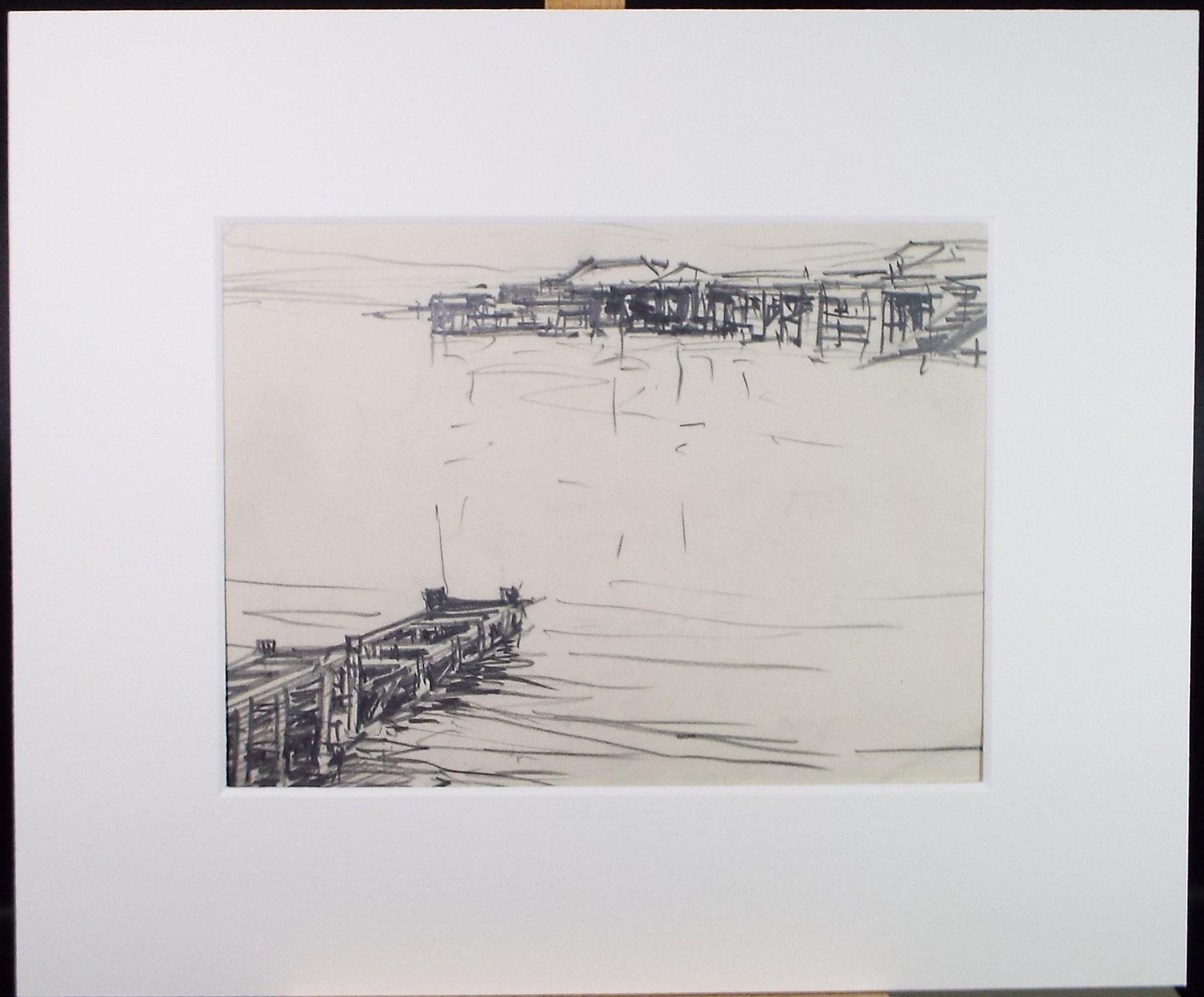 Original Pencil Drawing, 'Timber Piers', circa 1920's ,Lawrence Walker (1877-1967)