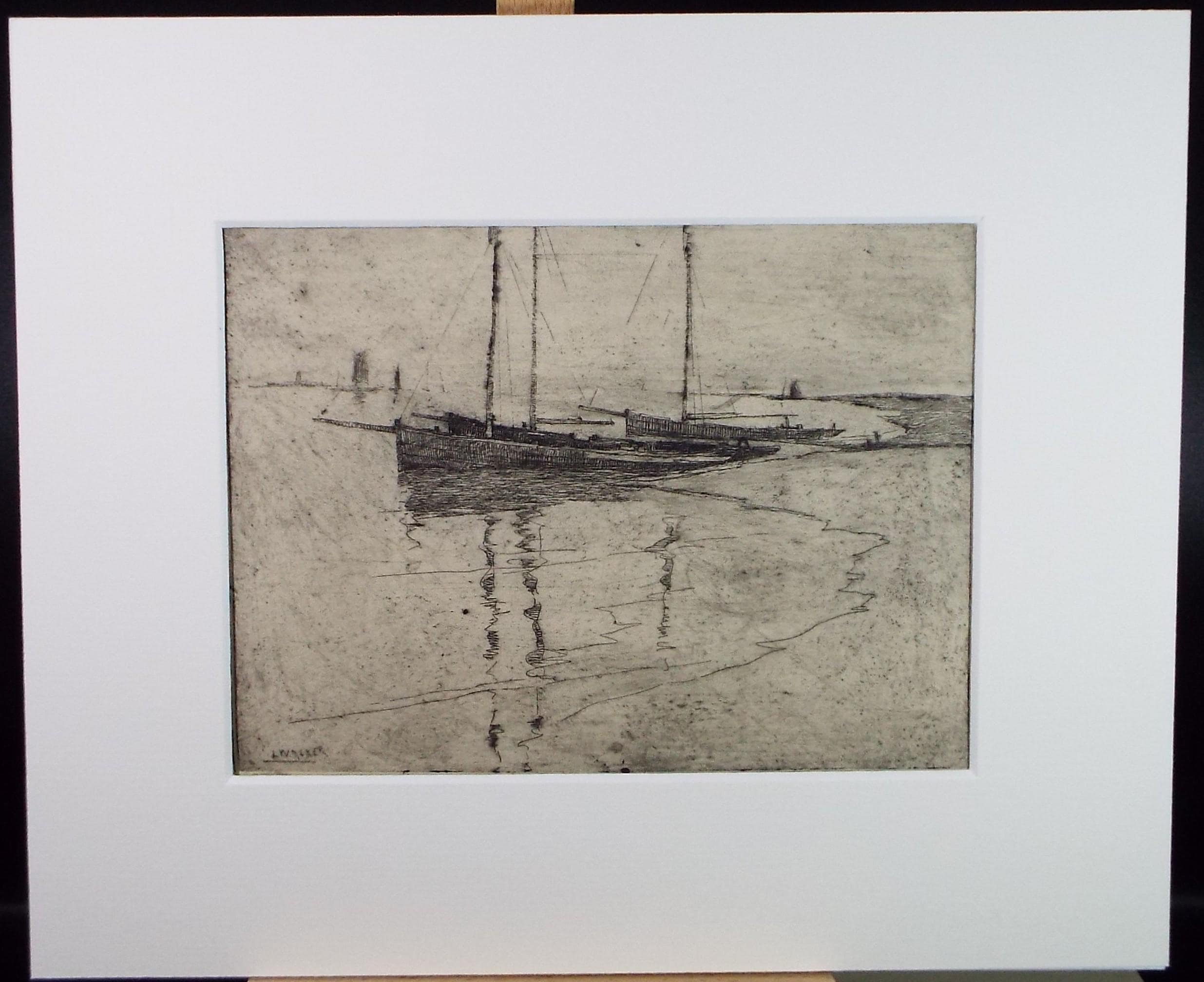 Hand Pressed Etching, 'Boats on the shore', Lawrence Walker (1877-1967), Circa 1920's