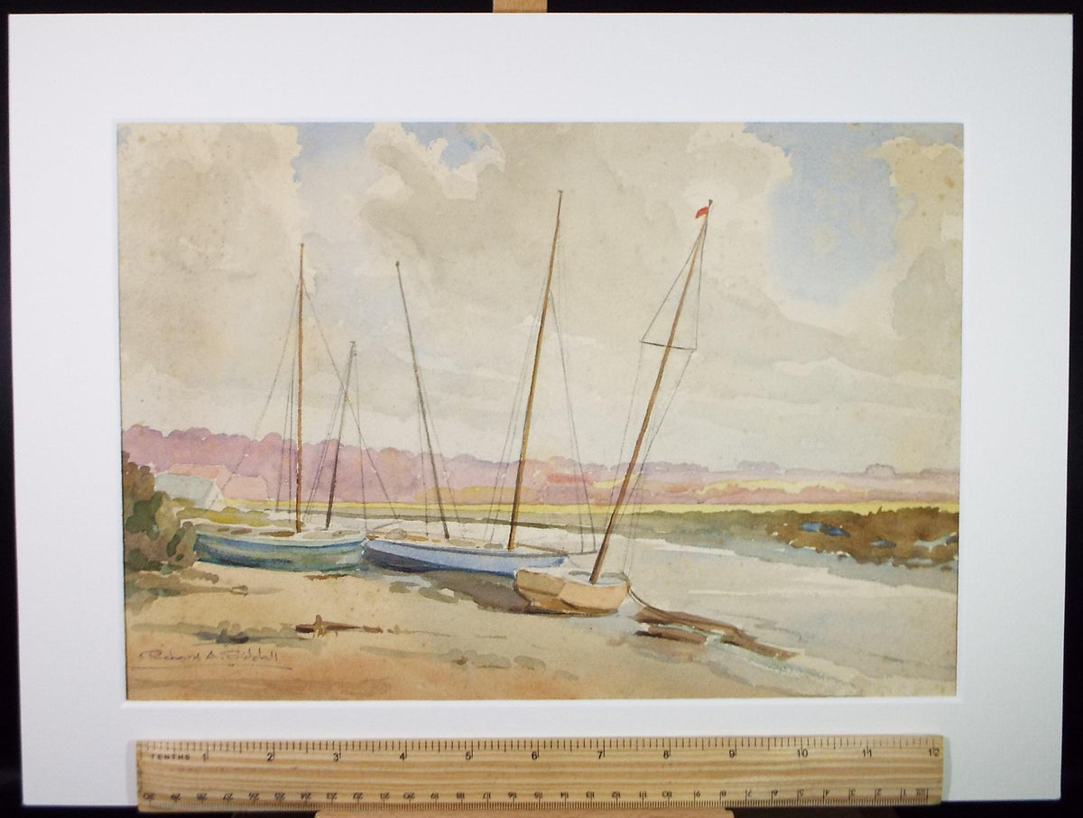 Original Watercolour, 'Sailing Dinghys on the creek', Circa 1950's , Richard A Siddal