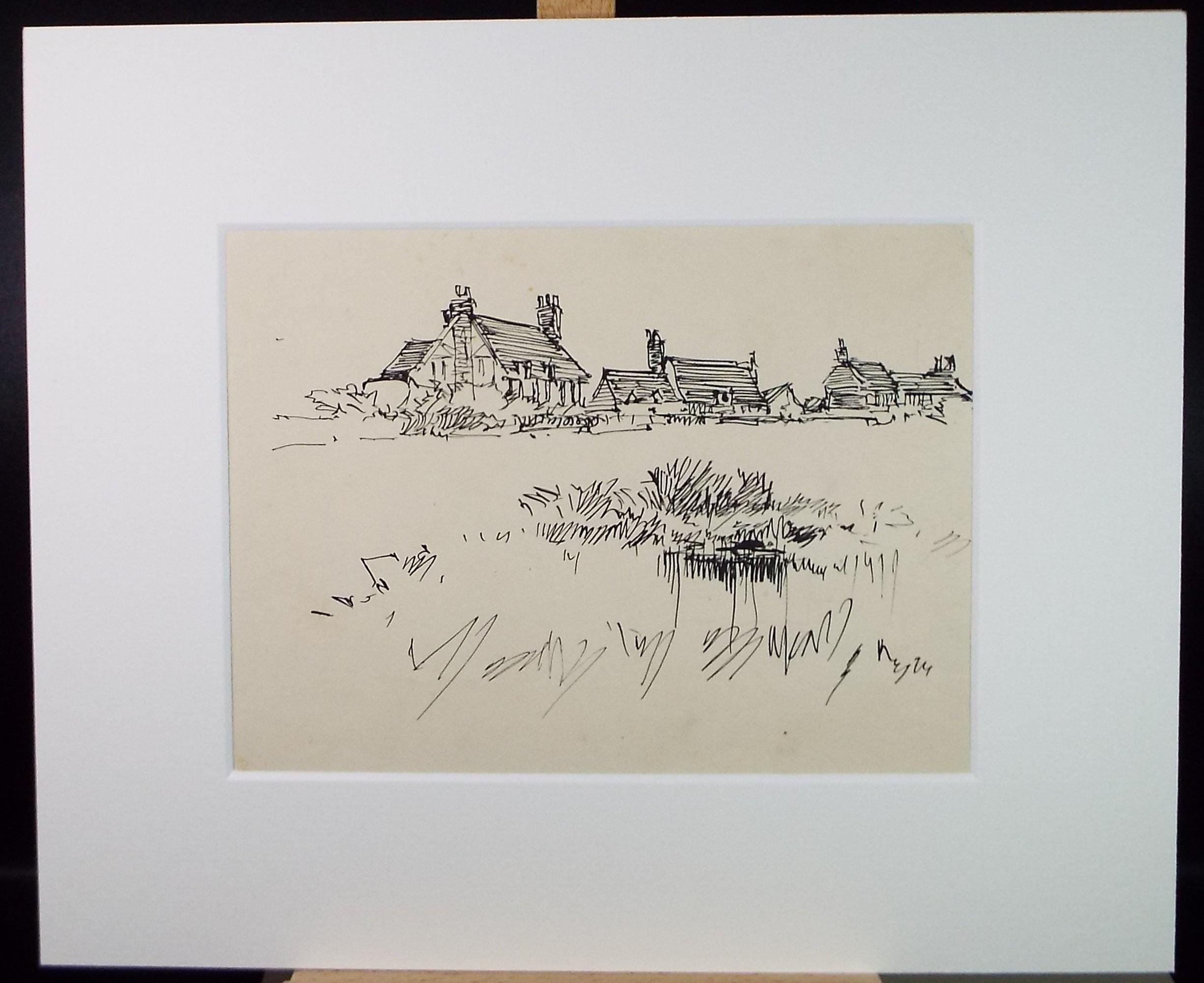 Original Pen & Ink Sketch,'Village Buildings', circa 1920's, Lawrence Walker (1877-1967)
