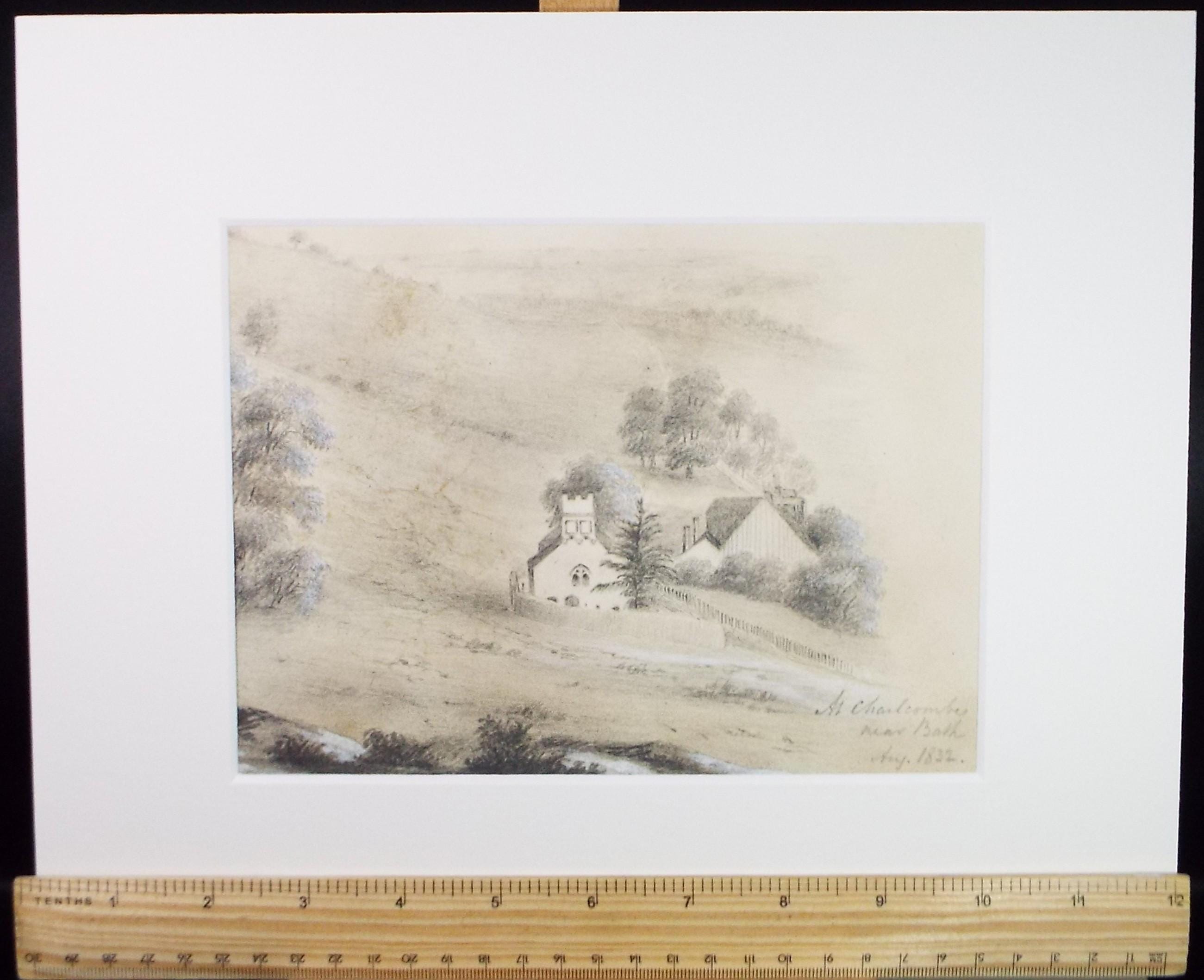 Original Pencil drawing, 'At Charlcombe, nr. Bath', artist unknown, dated 1832