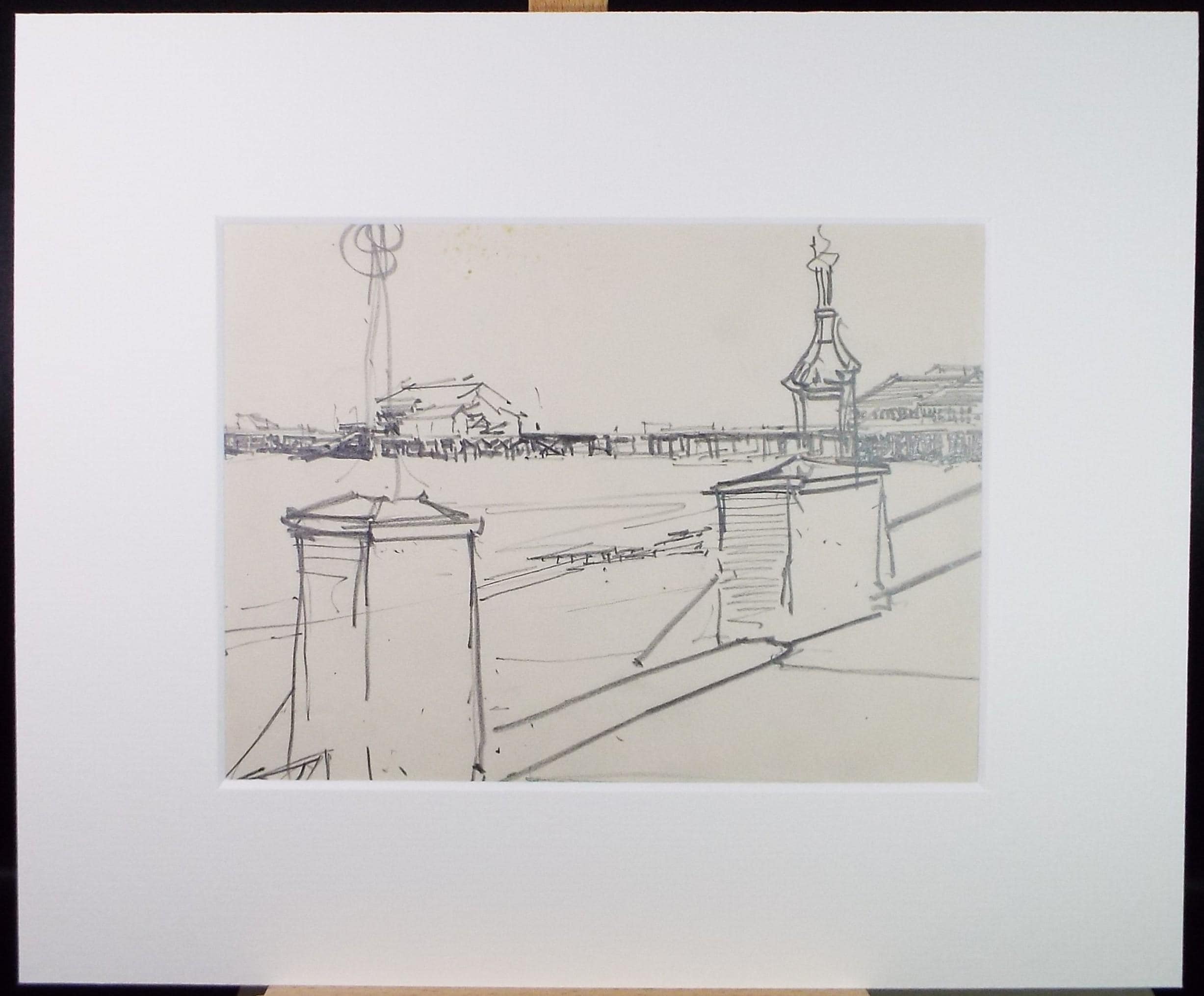 Original Pencil Drawing, 'Promenade and Pier ', circa 1920's ,Lawrence Walker (1877-1967)