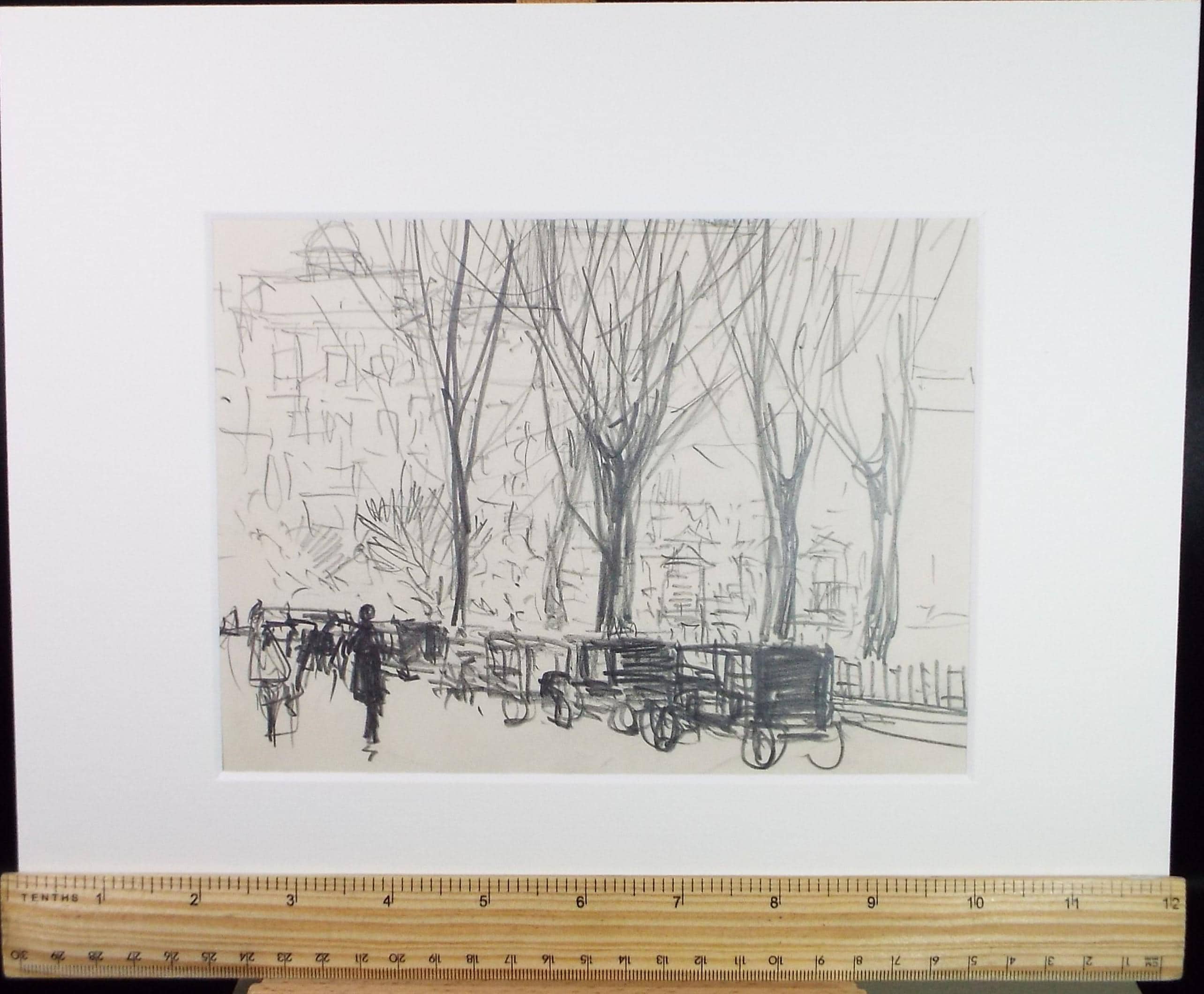 Original Pencil Drawing, 'Taxi Rank ', circa 1920's ,Lawrence Walker (1877-1967)