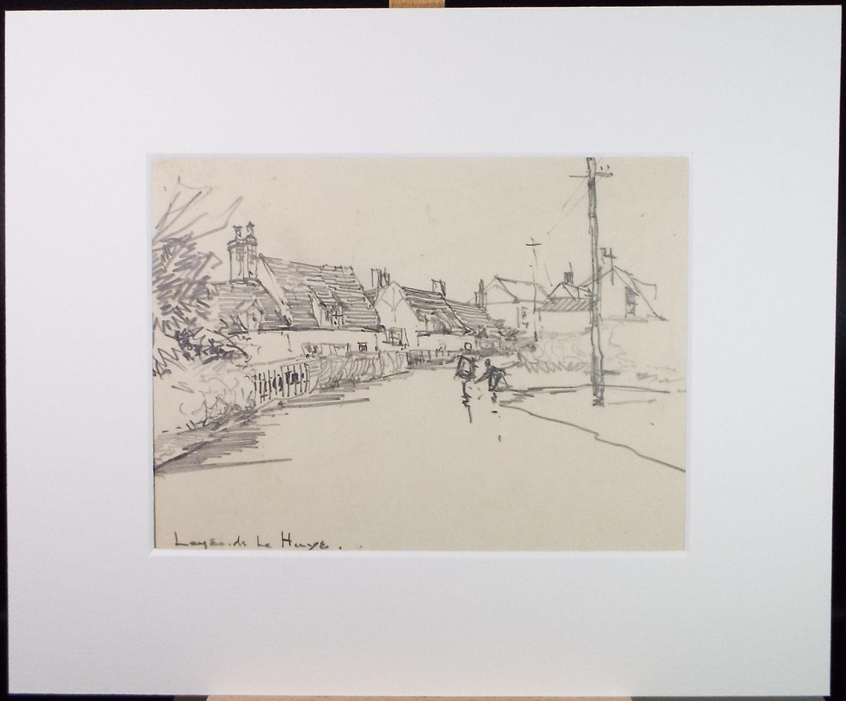Original Pencil Drawing, 'Village Scene with figures ', circa 1920's ,Lawrence Walker (1877-1967)