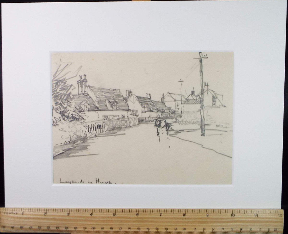 Original Pencil Drawing, 'Village Scene with figures ', circa 1920's ,Lawrence Walker (1877-1967)