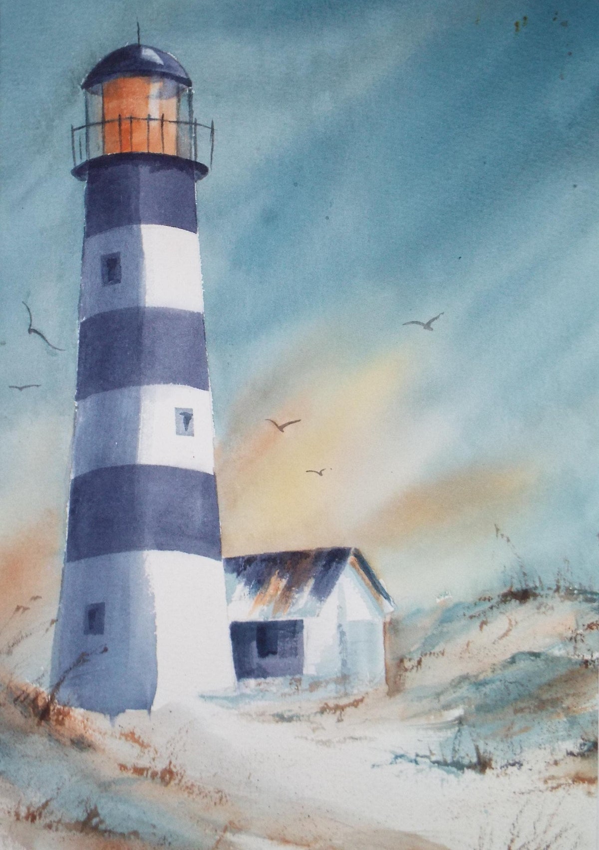 Original Watercolour, 'Lighthouse', circa 1990, Dorethea Travers-Smith