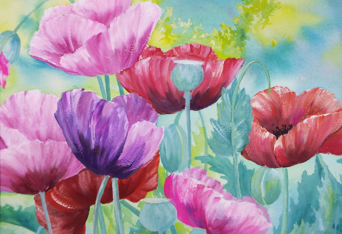 Original Watercolour, 'Poppies', Circa 1990's, Dorothea Travers-Smith