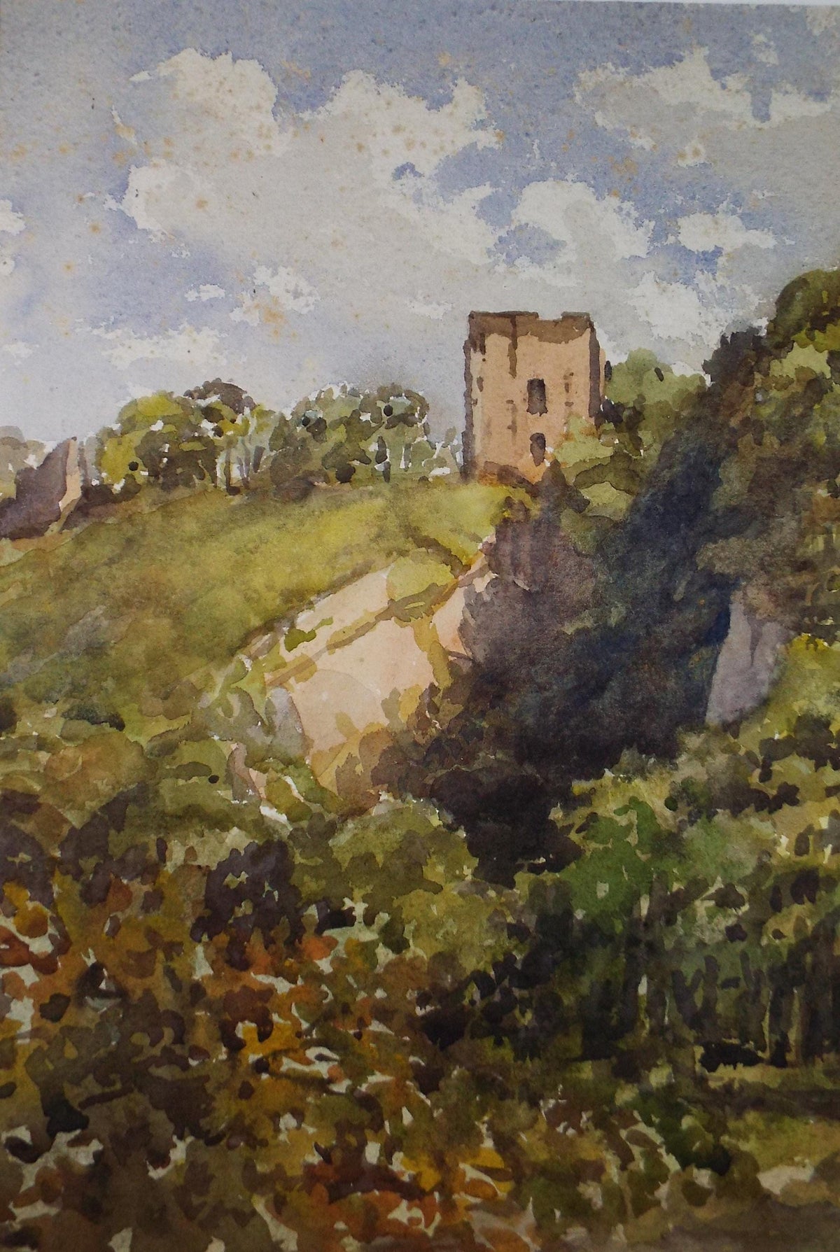 Original Watercolour 'Tower on the Hill', Circa 1950's, Richard A Siddall