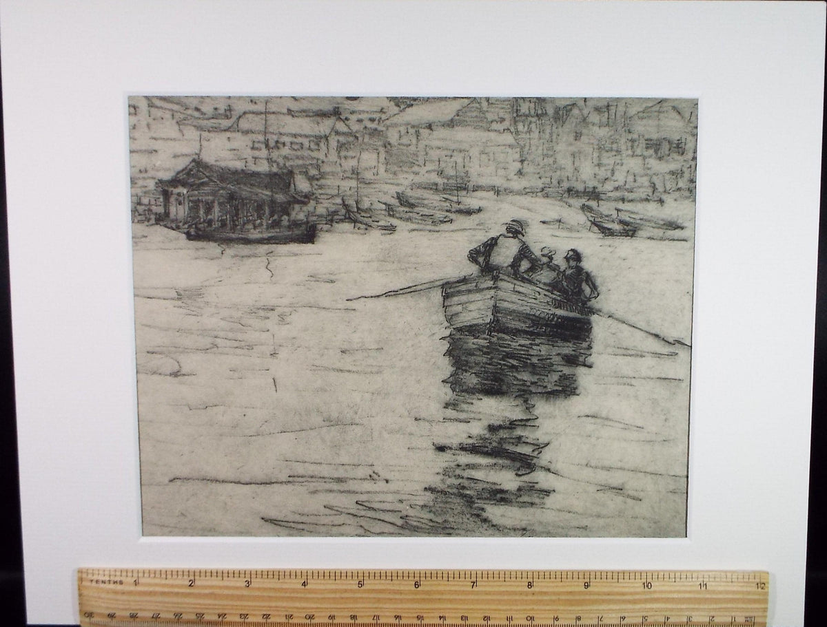 Hand Pressed Etching, 'Figures in a rowing boat', Lawrence Walker (1877-1967), Circa 1920's
