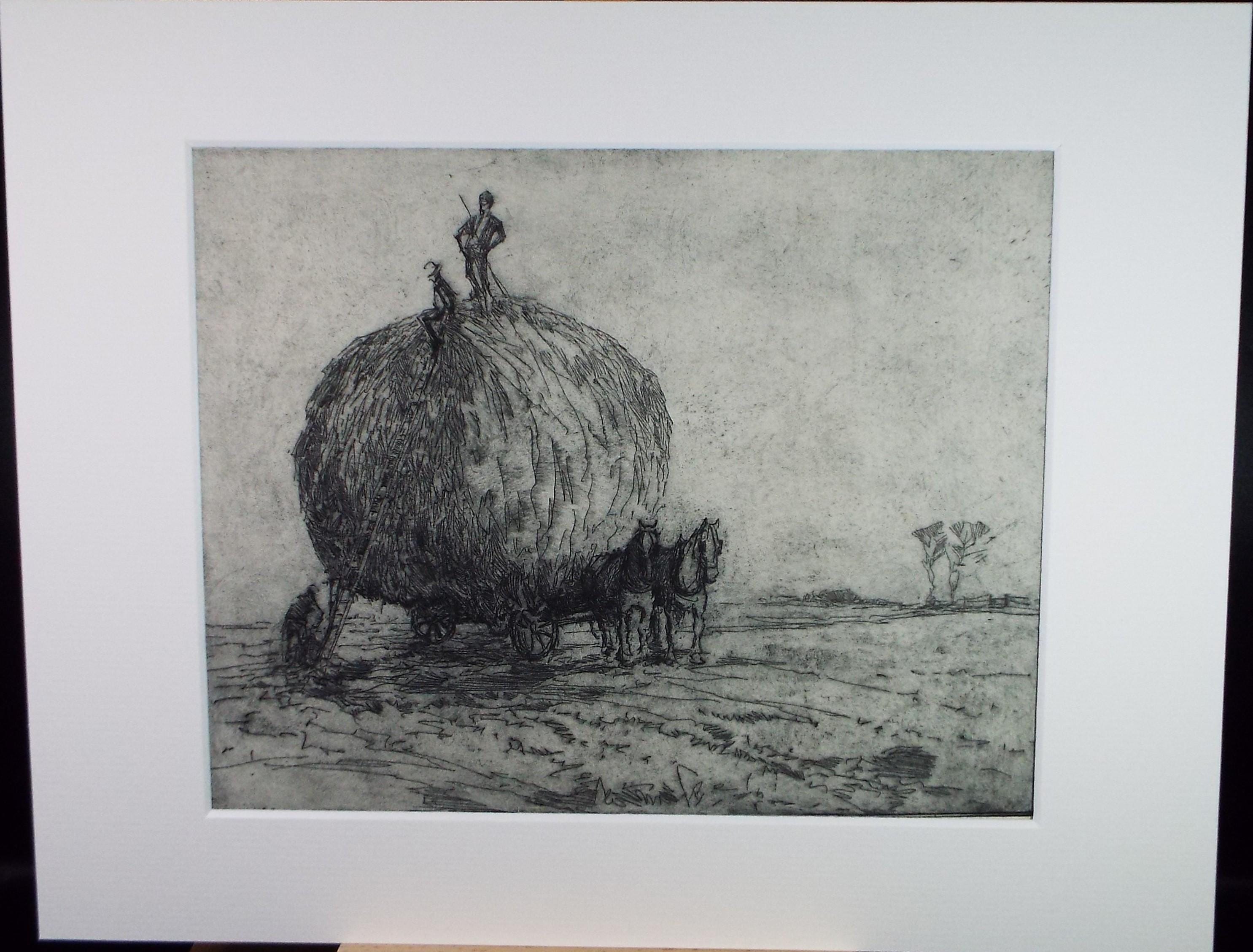 Hand Pressed Etching, 'Harvesting the Hay', Lawrence Walker (1877-1967), Circa 1920's
