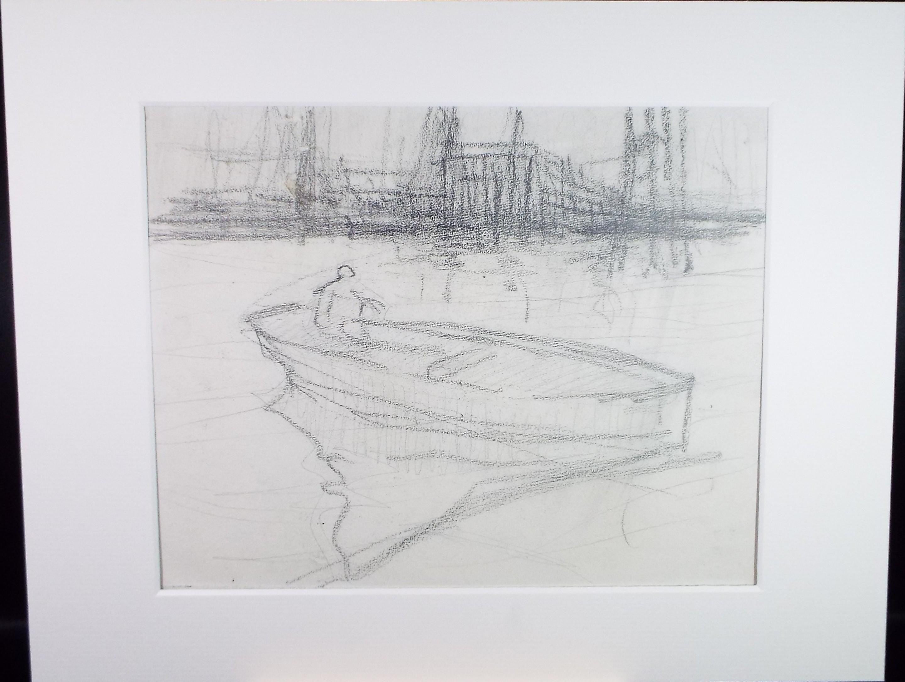 Original Pencil Drawing, 'Figure in a boat', circa 1920's ,Lawrence Walker (1877-1967