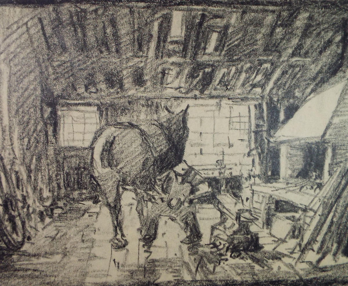 Hand Pulled lithograph, 'In the Blacksmiths', Lawrence Walker (1877-1967), Circa 1920's
