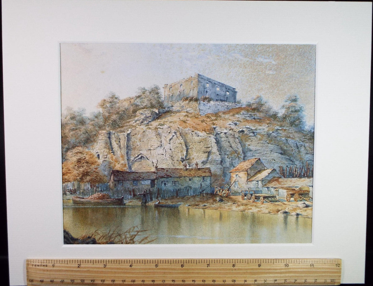 Original Watercolour, 'Buildings below the cliffs' Late 19th Century, Artist Unknown