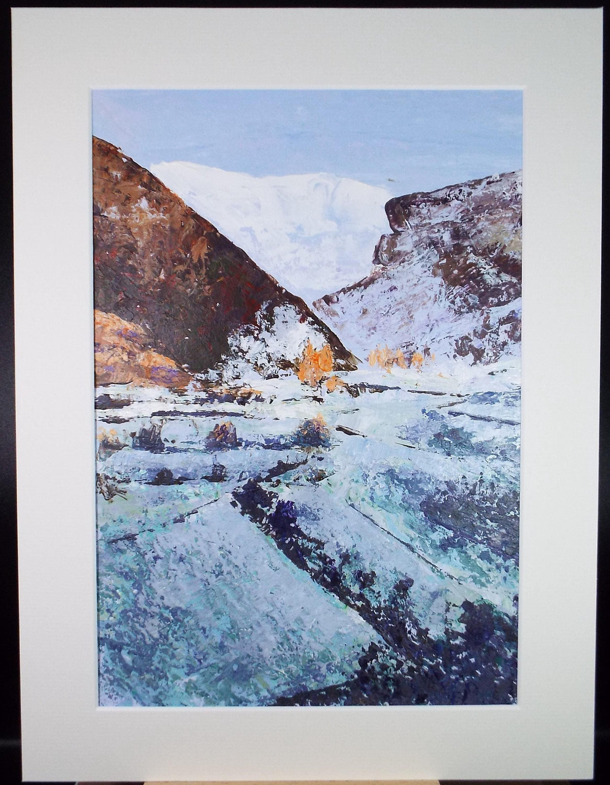 Original Acrylic painting, 'Winter mountain landscape', Artist Unknown, dated 1980's