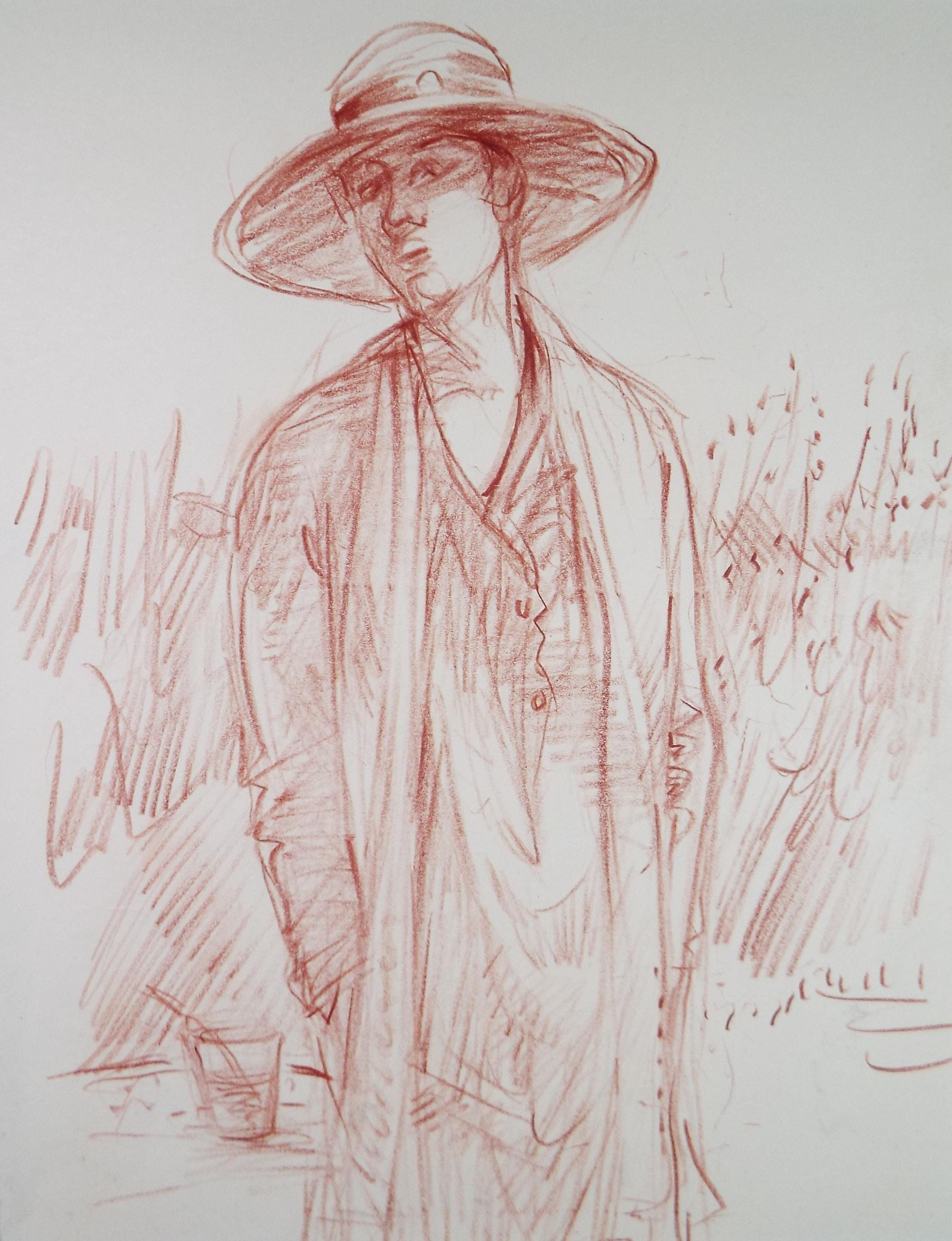 Original Pencil drawing 'Woman in a hat', circa 1990's, John Gilbey Bowles (1929-2011)