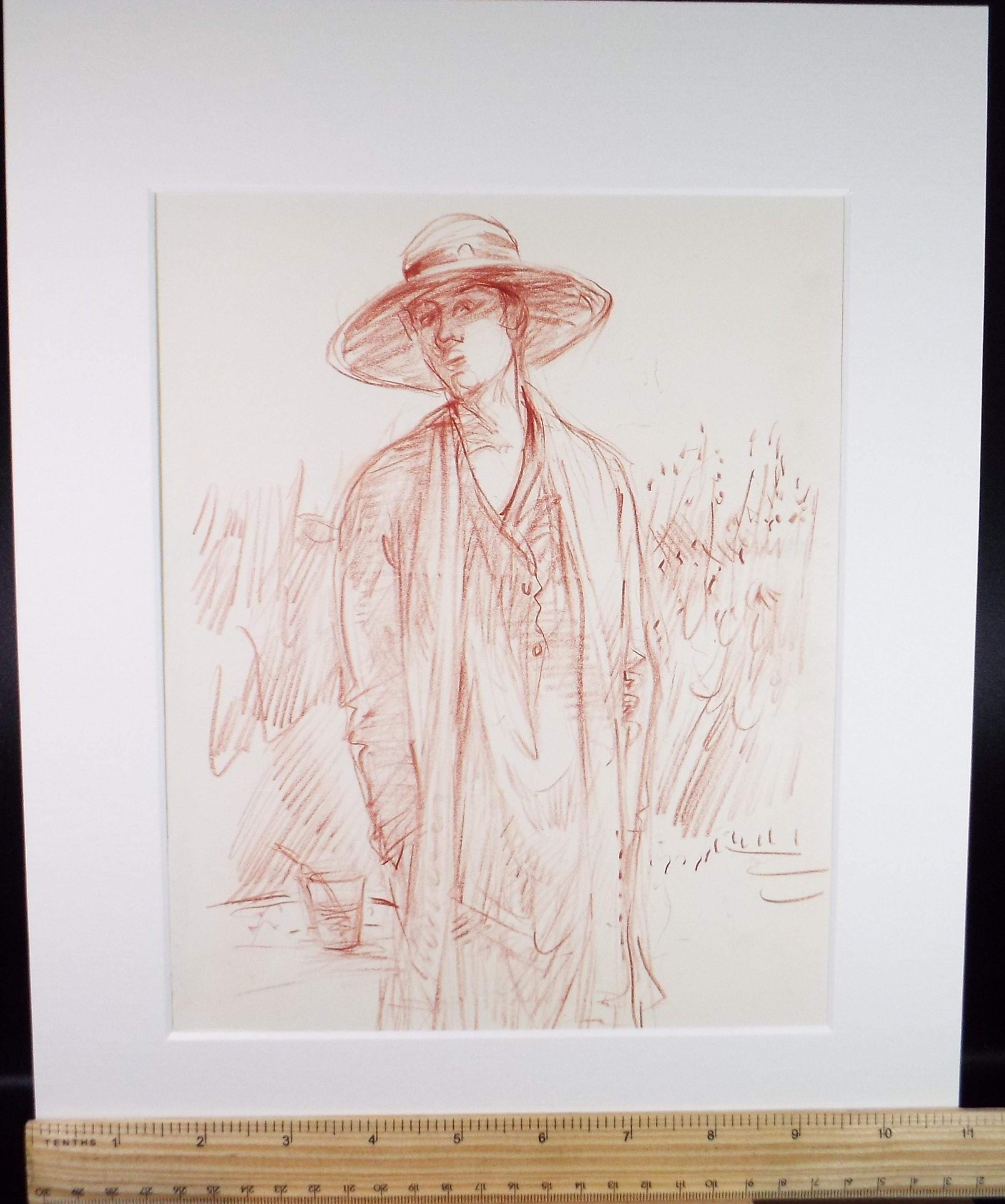 Original Pencil drawing 'Woman in a hat', circa 1990's, John Gilbey Bowles (1929-2011)