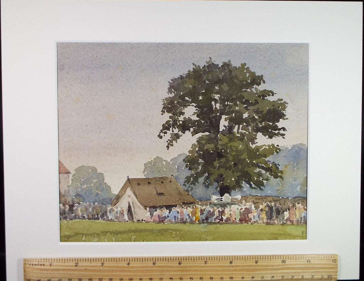 Original Watercolour 'Village Fete', Unknown artist, circa 1960's