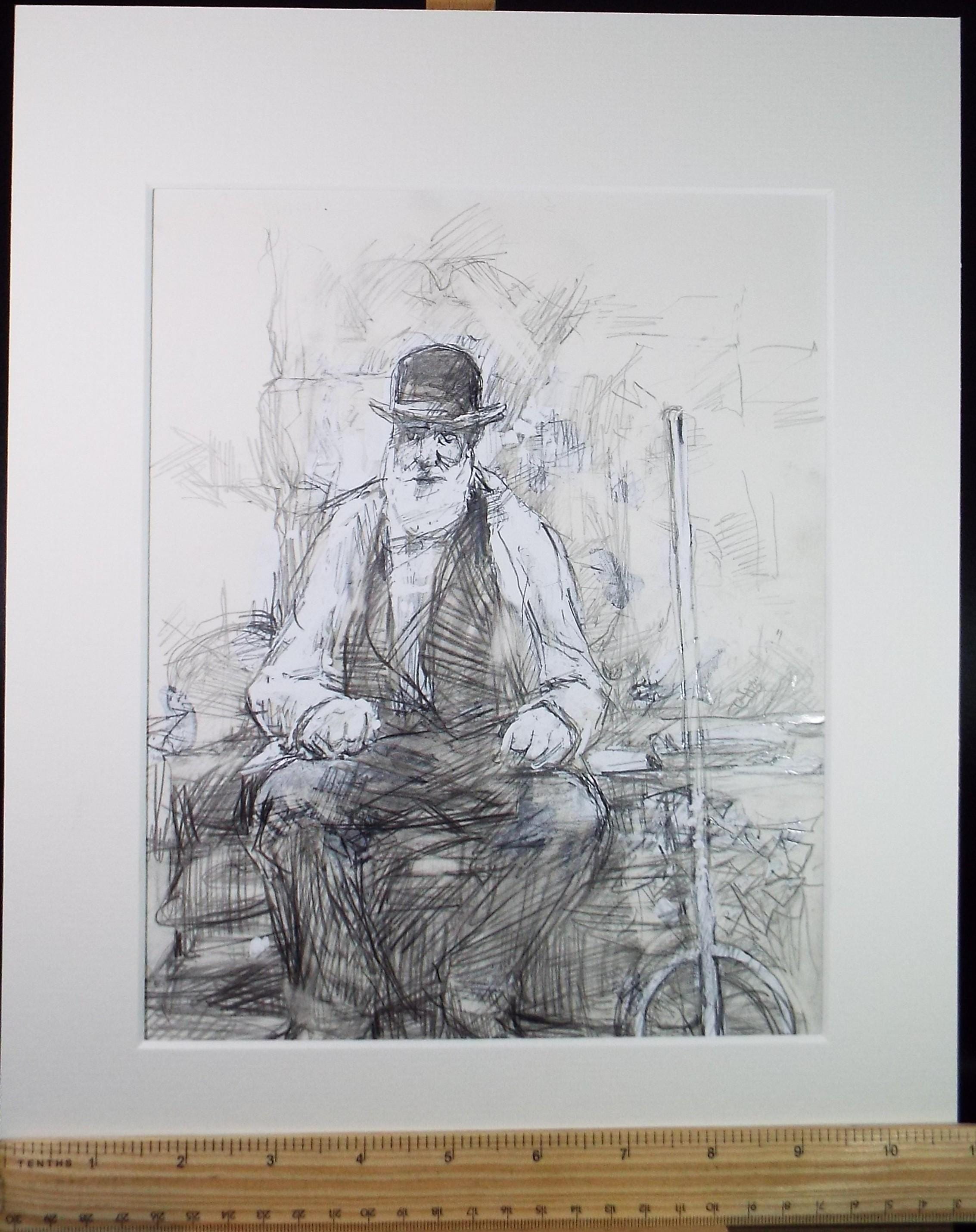 Original Pencil drawing heightened with white 'Farm worker from 1900' circa 1990's, John Gilbey Bowles (1929-2011)
