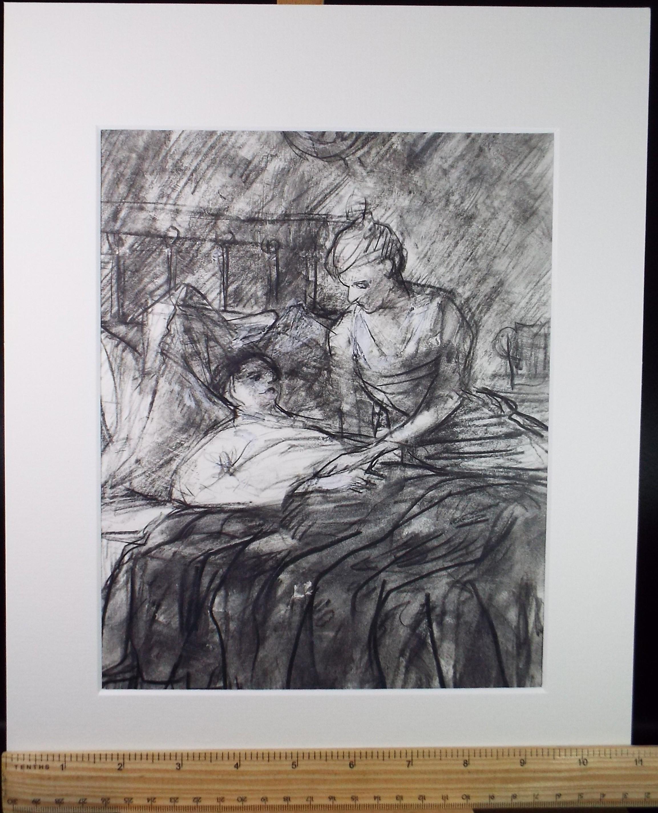 Original mixed media, 'Sick Bed', circa 1990's, John Gilbey Bowles (1929-2011)