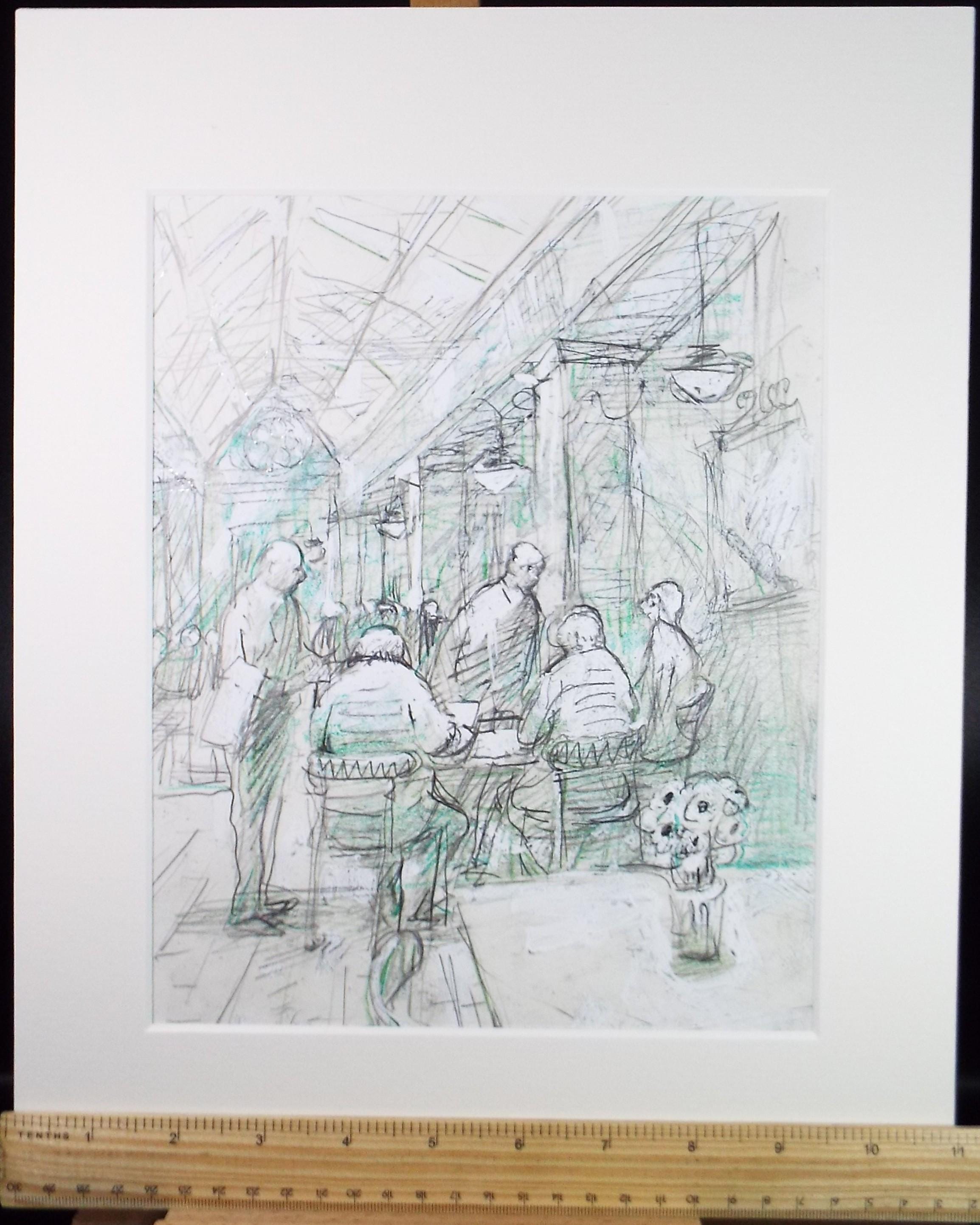 Original mixed media,'In the Restaurant', circa 1990's, John Gilbey Bowles (1929-2011)