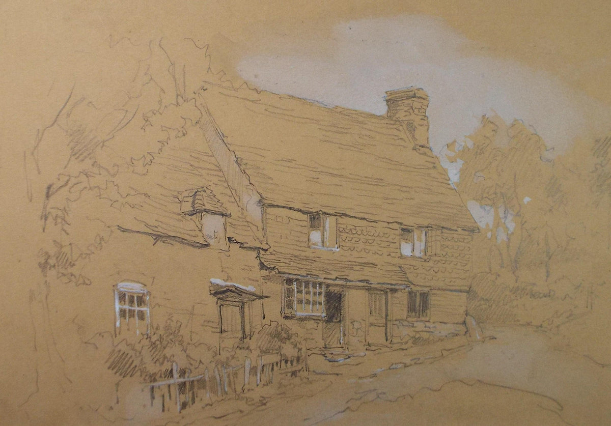 Original Pencil Drawing with white, 'Sussex Cottage', Late 19th Century, Unknown Artist