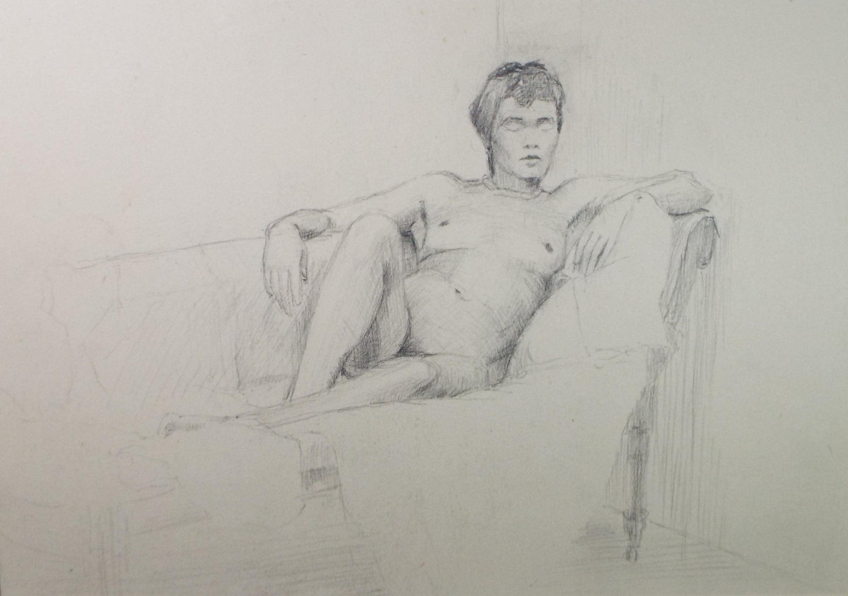 Original Pencil Sketch,'Reclining Nude', Mid 20th Century, Unknown Artist