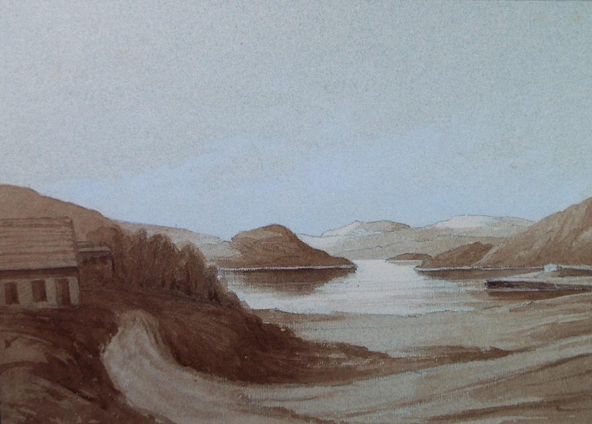 Original Watercolour, 'Lake landscape', late 19th Century