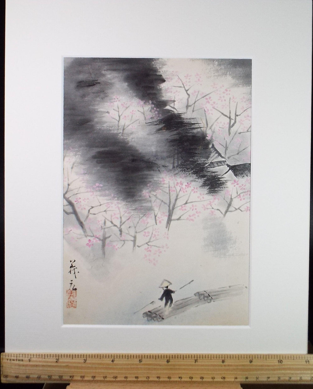 Original Watercolour, 'Cherry blossom with Figure', Unknown Artist, circa 1980's