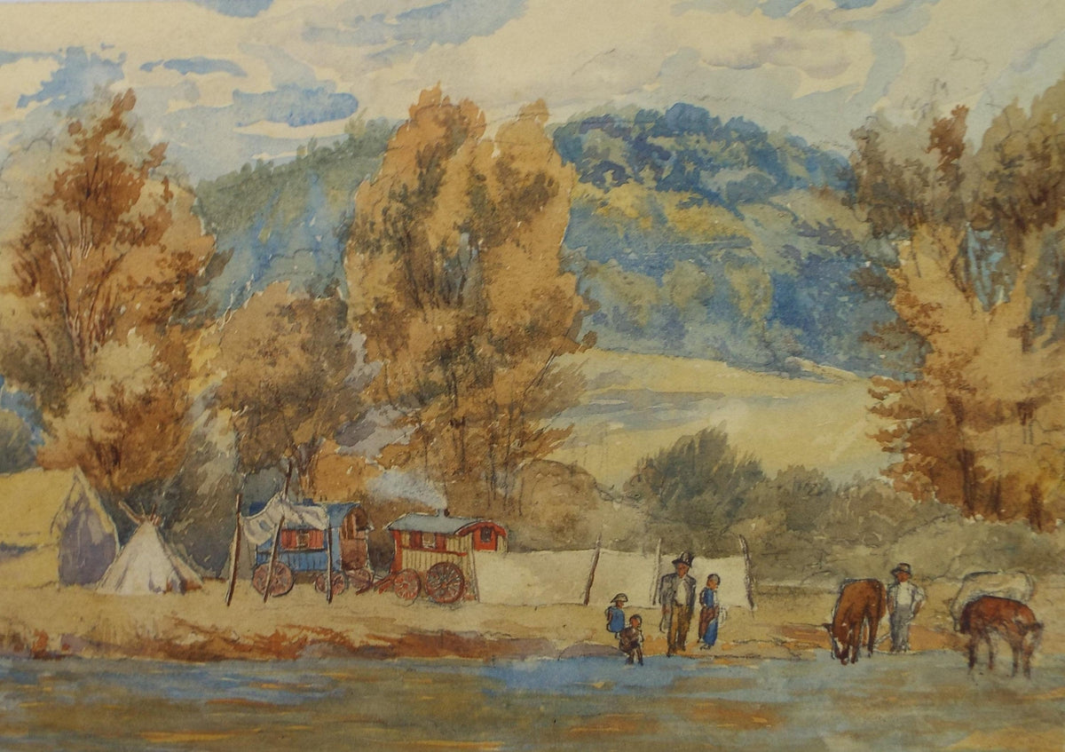 Original Watercolour,' Travellers Camp' c1920's,Artist Unknown