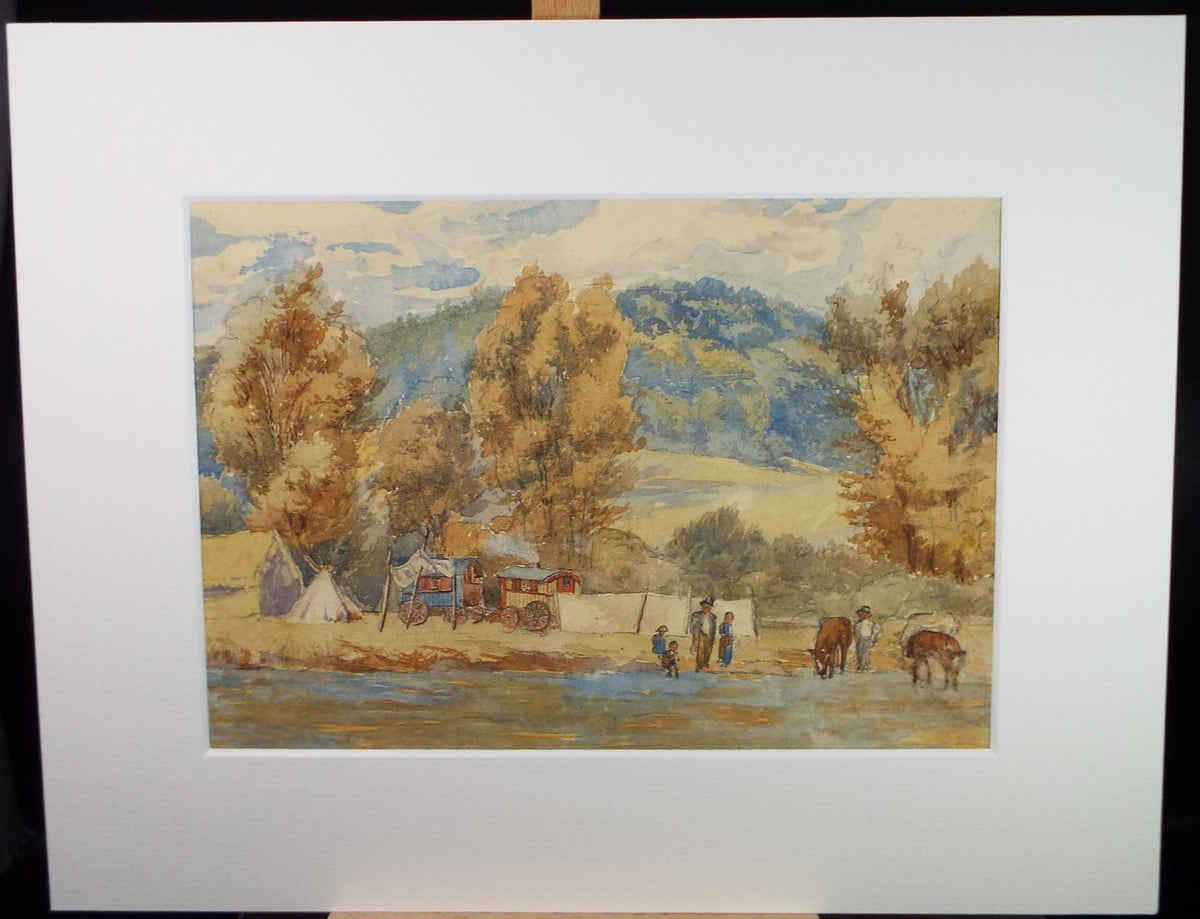 Original Watercolour,' Travellers Camp' c1920's,Artist Unknown