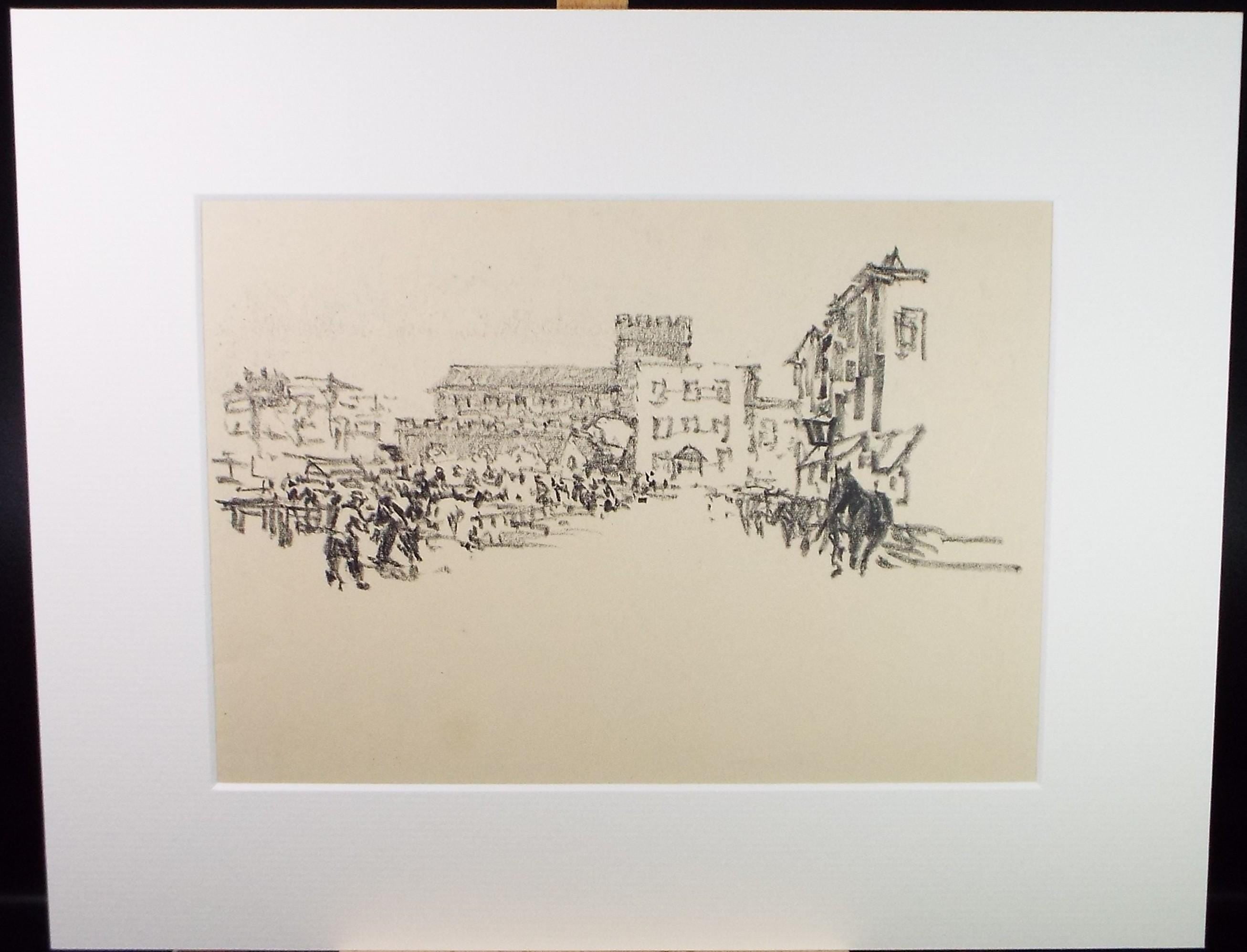 Lithograph 'Townscape with figures' circa 1920's ,Lawrence Walker (1877-1967