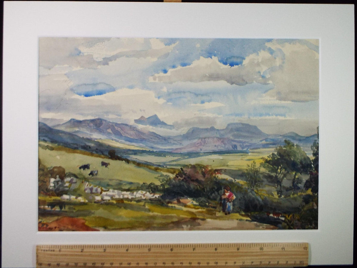 Original Watercolour , 'Landscape with figure and distant hills', Unknown artist, circa 1920